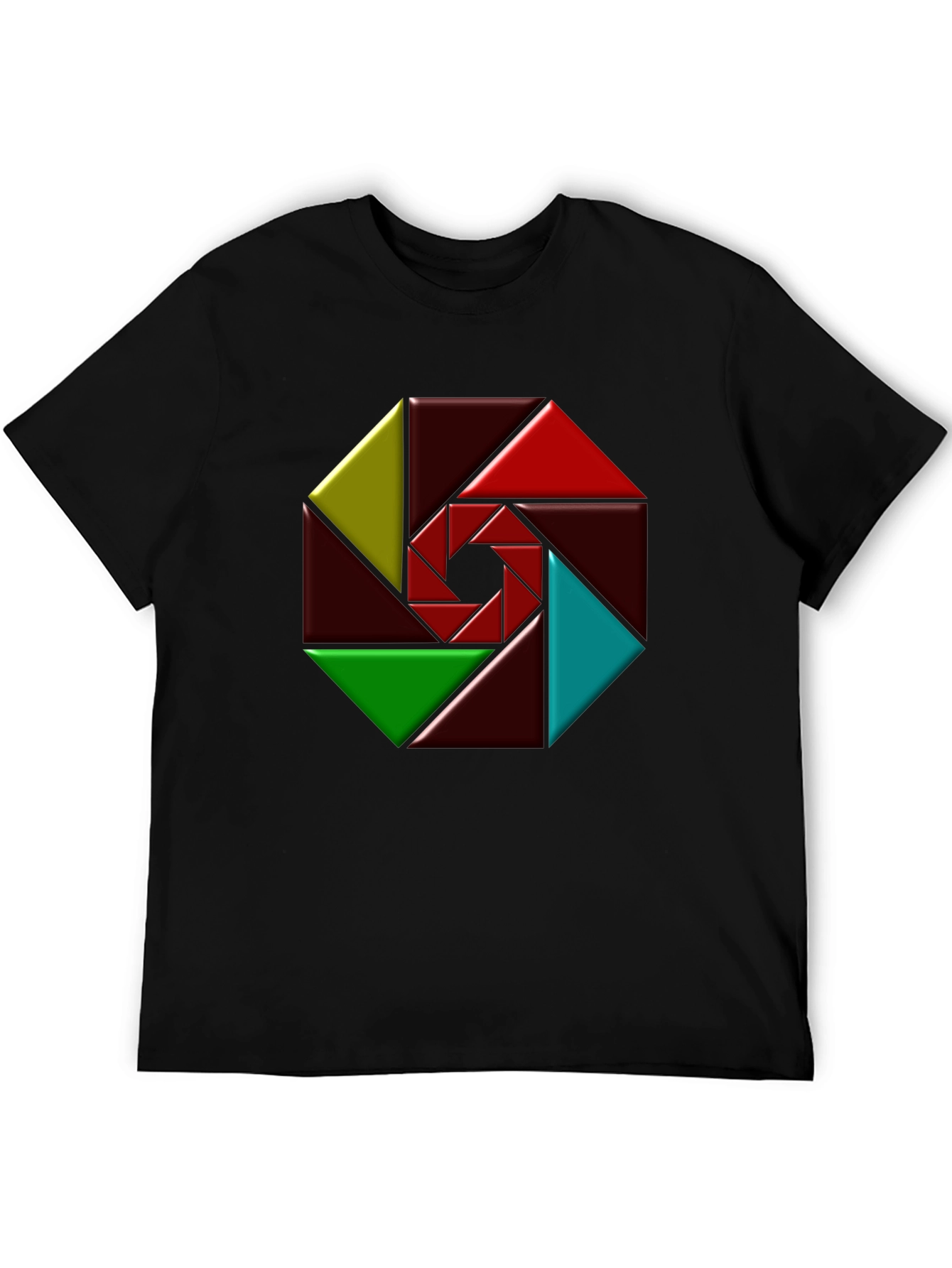 Black Geometric Design Black T-Shirt view 5