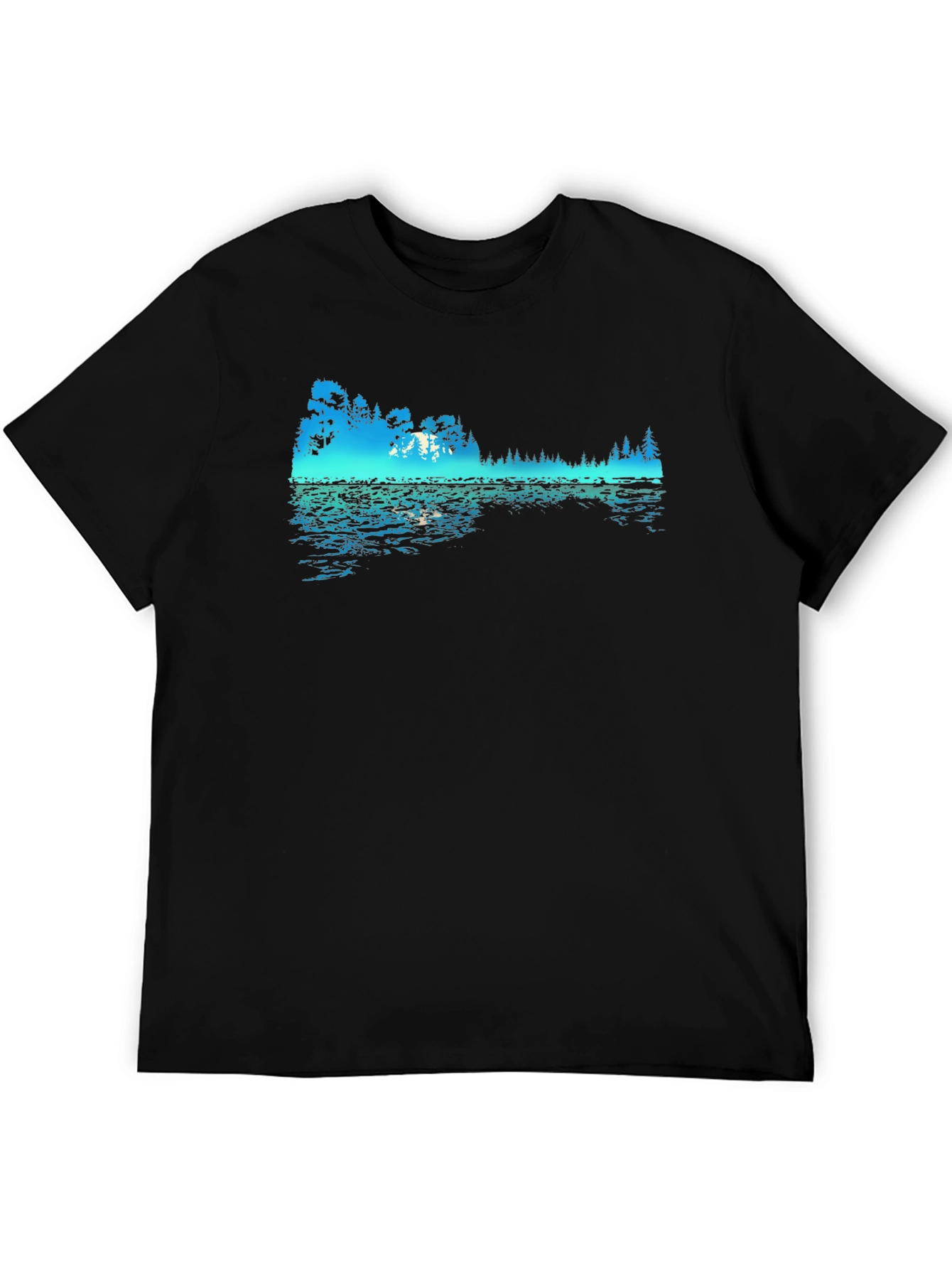 Black Nature Reflection Graphic Black T-Shirt view 5