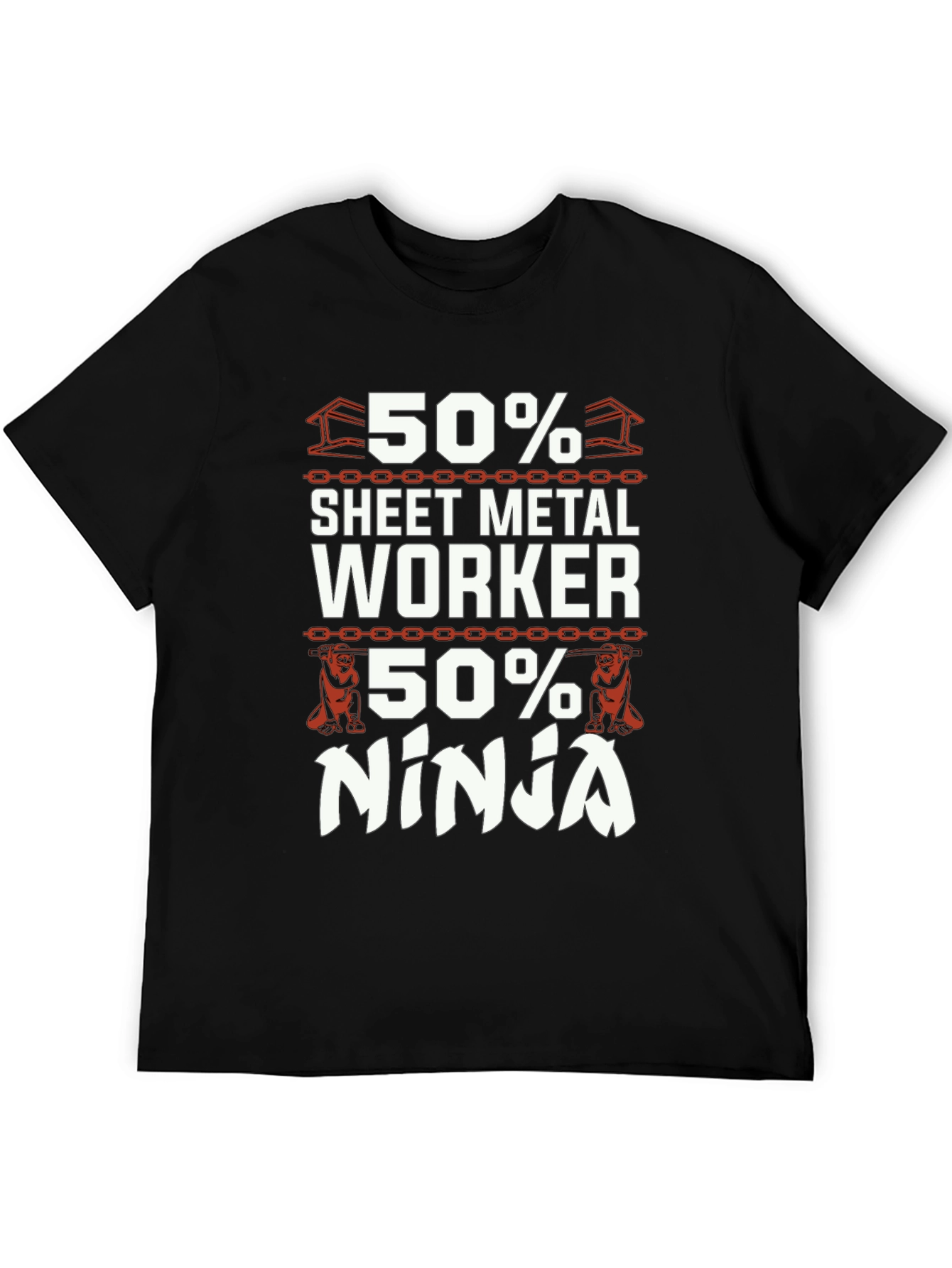 Black Sheet Metal Worker Ninja T-Shirt - Black Cotton Blend view 5