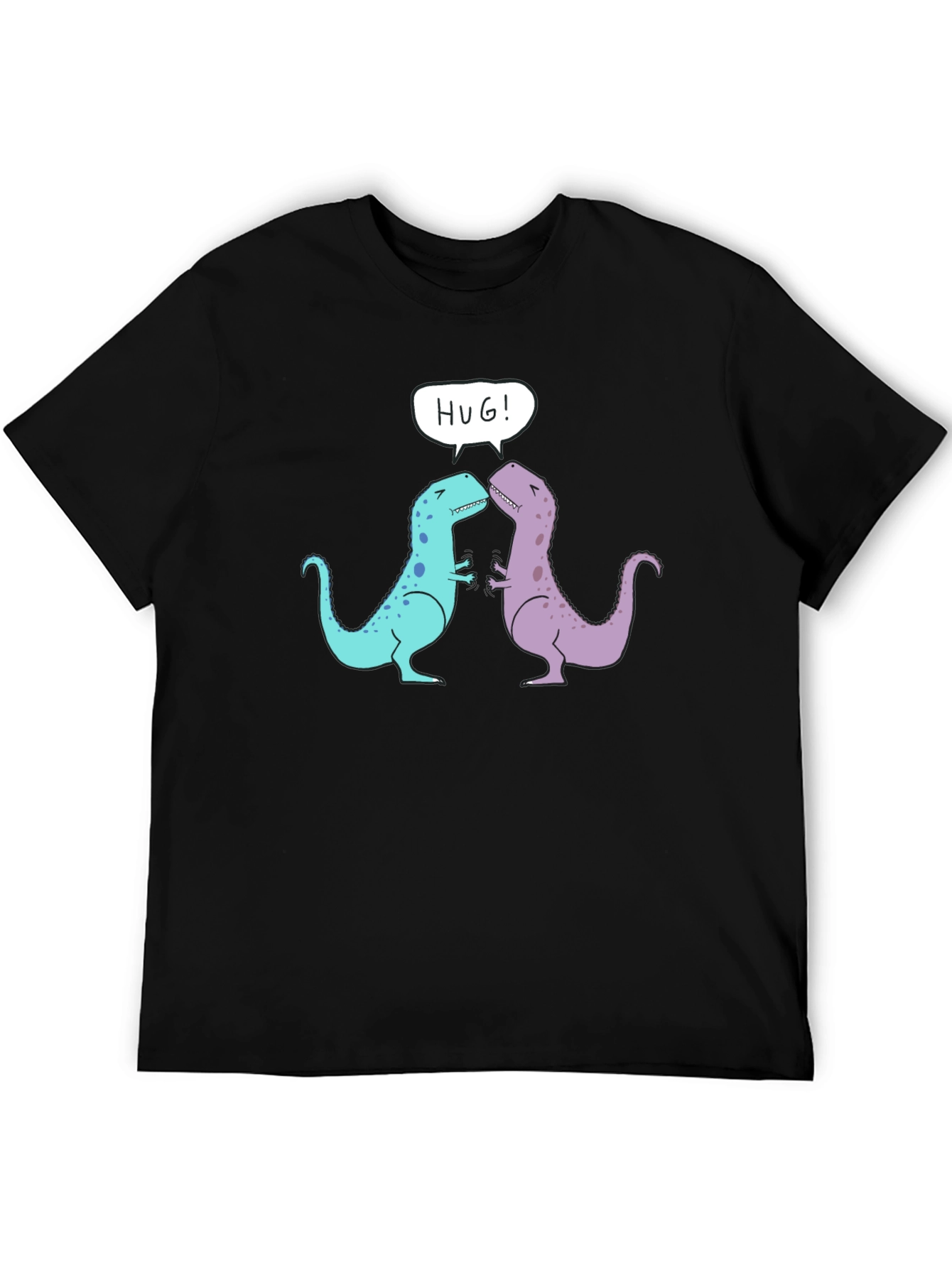 Black Dino Hug T-Shirt - Cute Cartoon Dinosaur Graphic Tee view 5