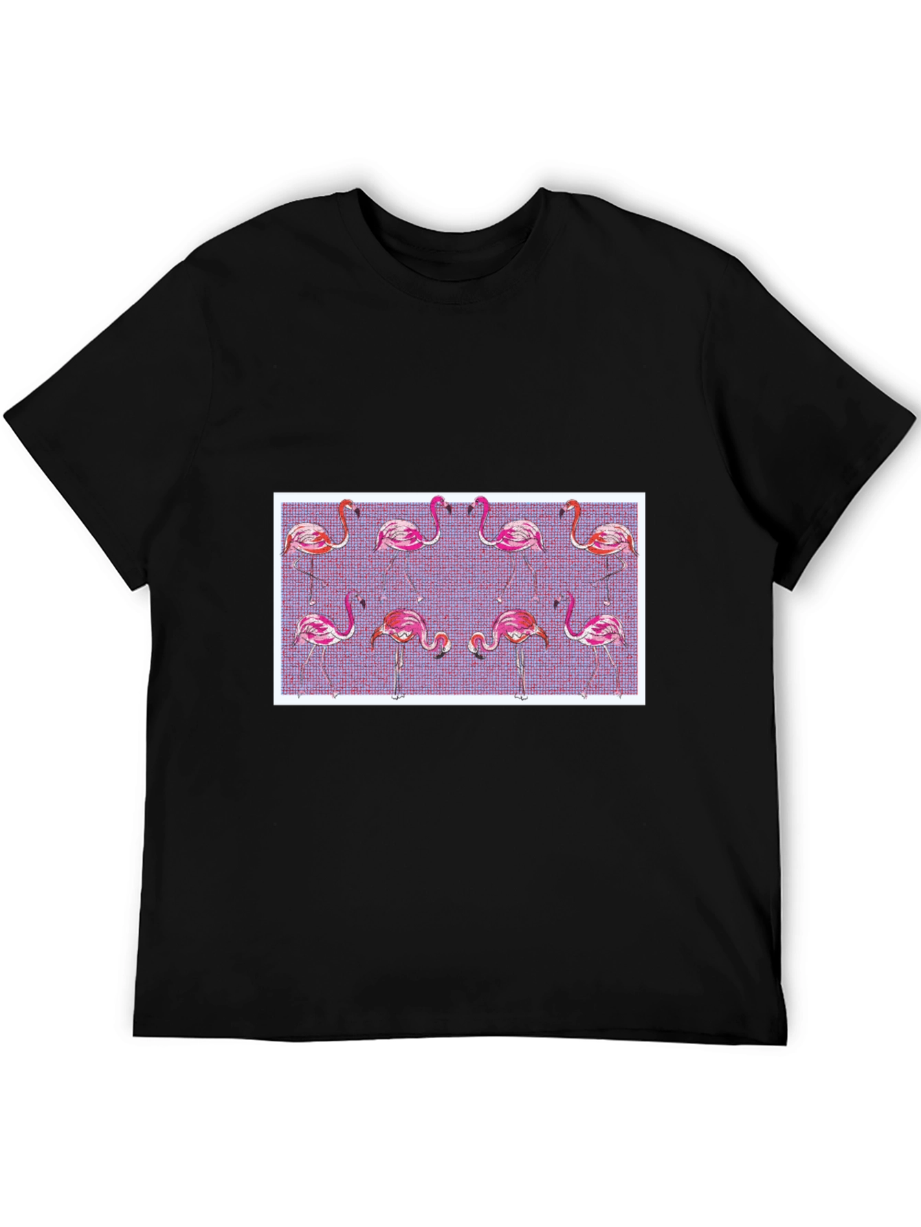 Black Flamingo Pattern Black T-Shirt view 5