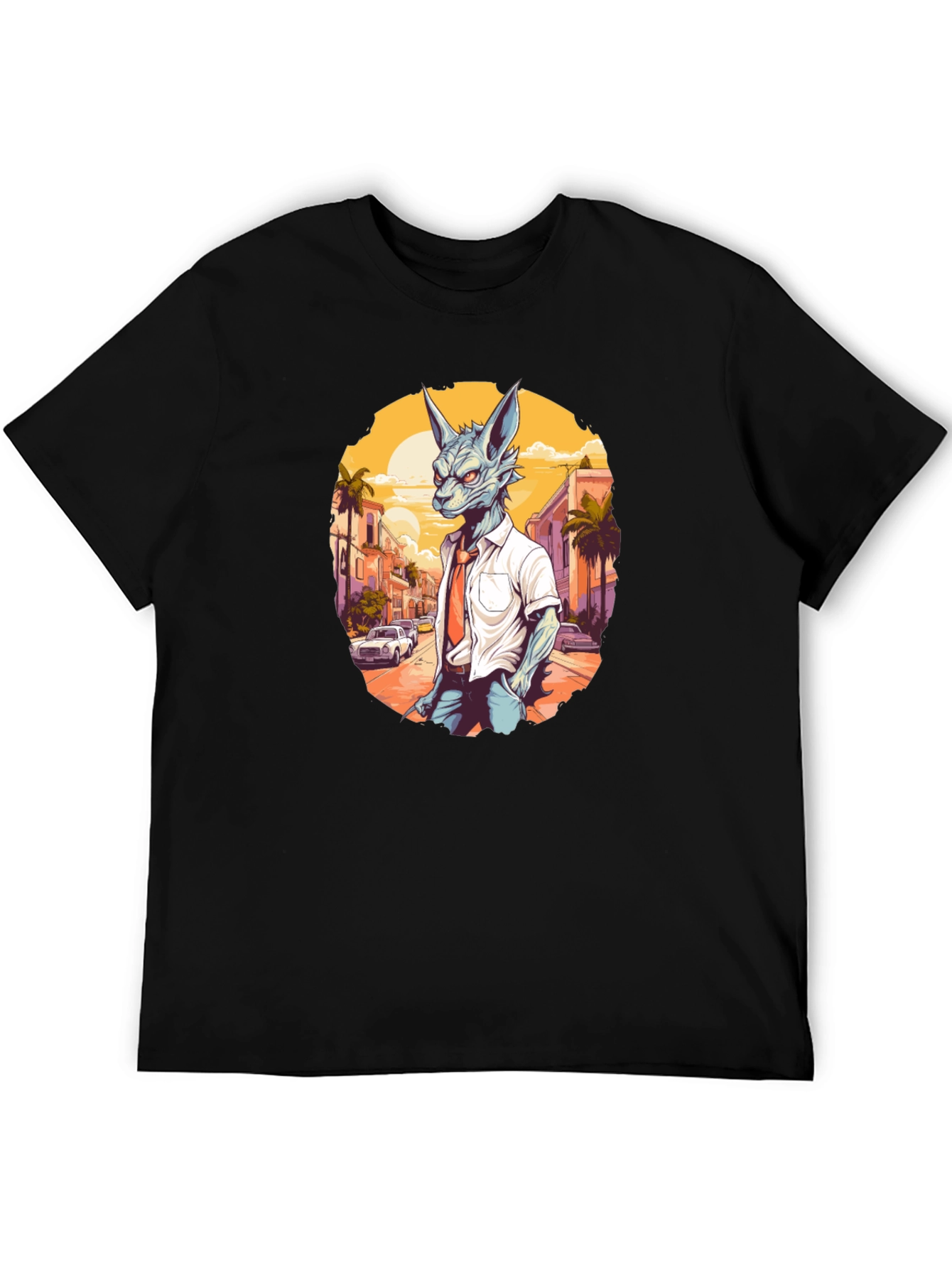 Black Anthropomorphic Wolf in Suit Graphic Tee view 5