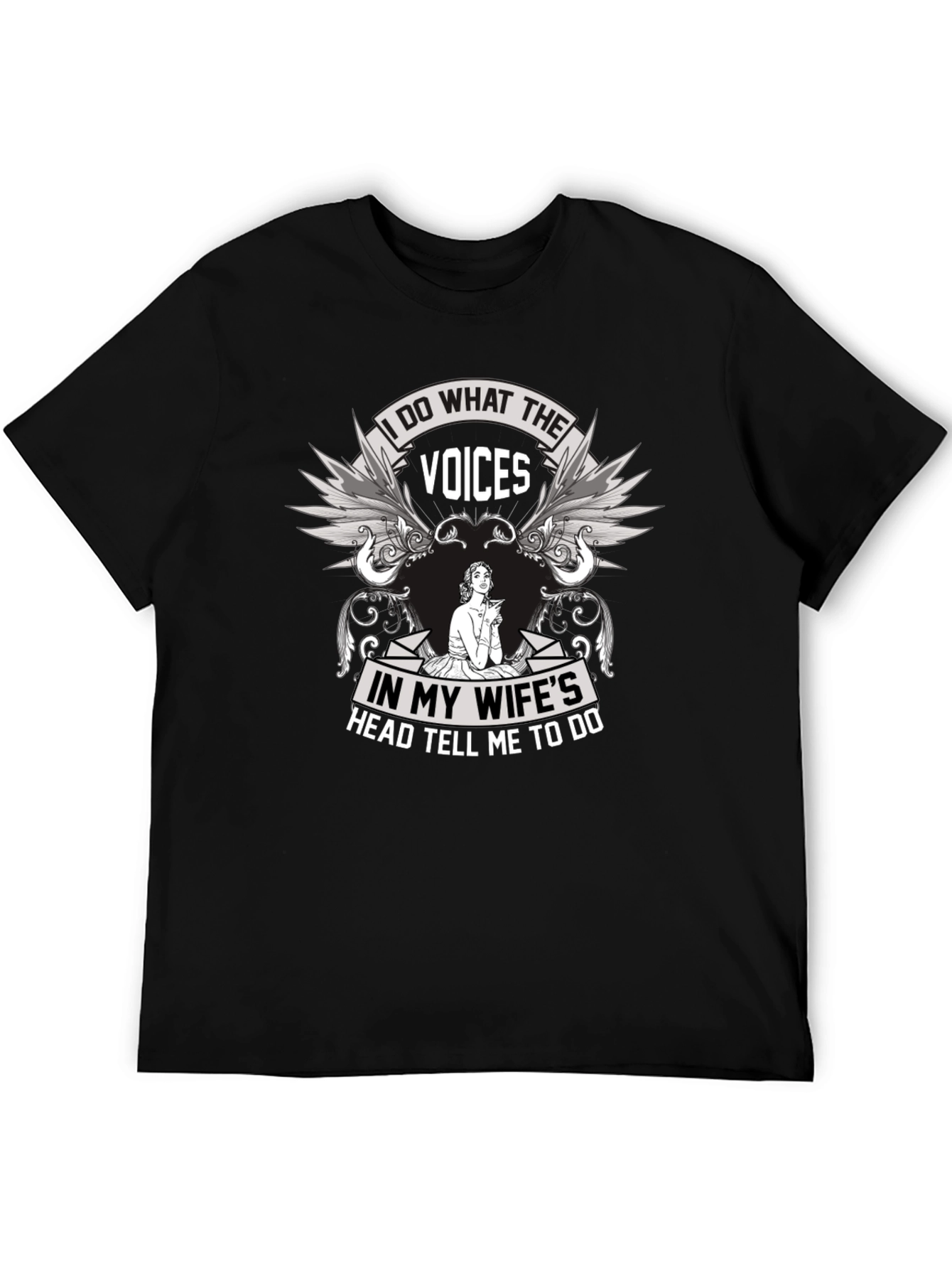 Black Humorous "Voices" Graphic T-Shirt view 5