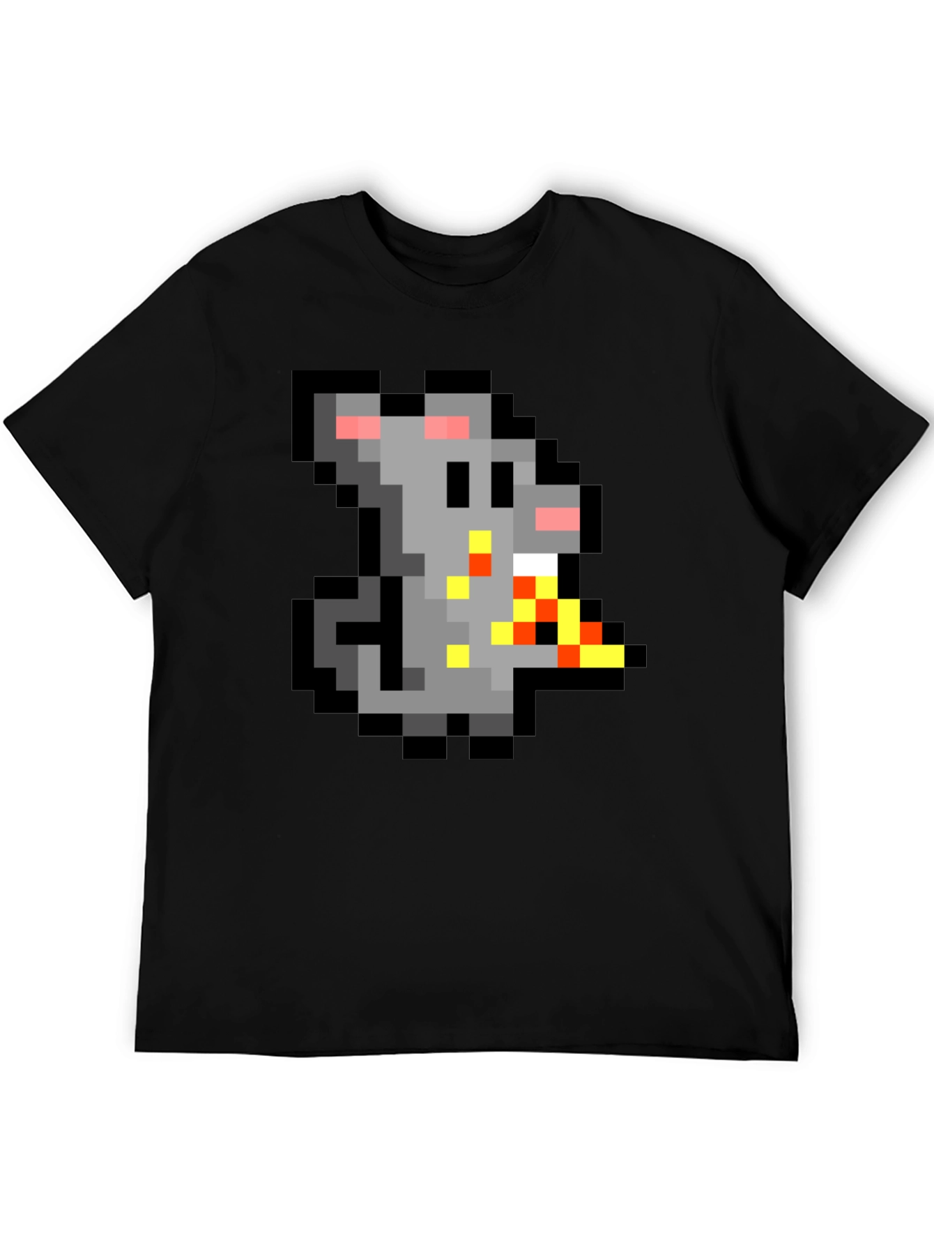 Black Pixel Rat Eating Pizza Graphic Tee view 5