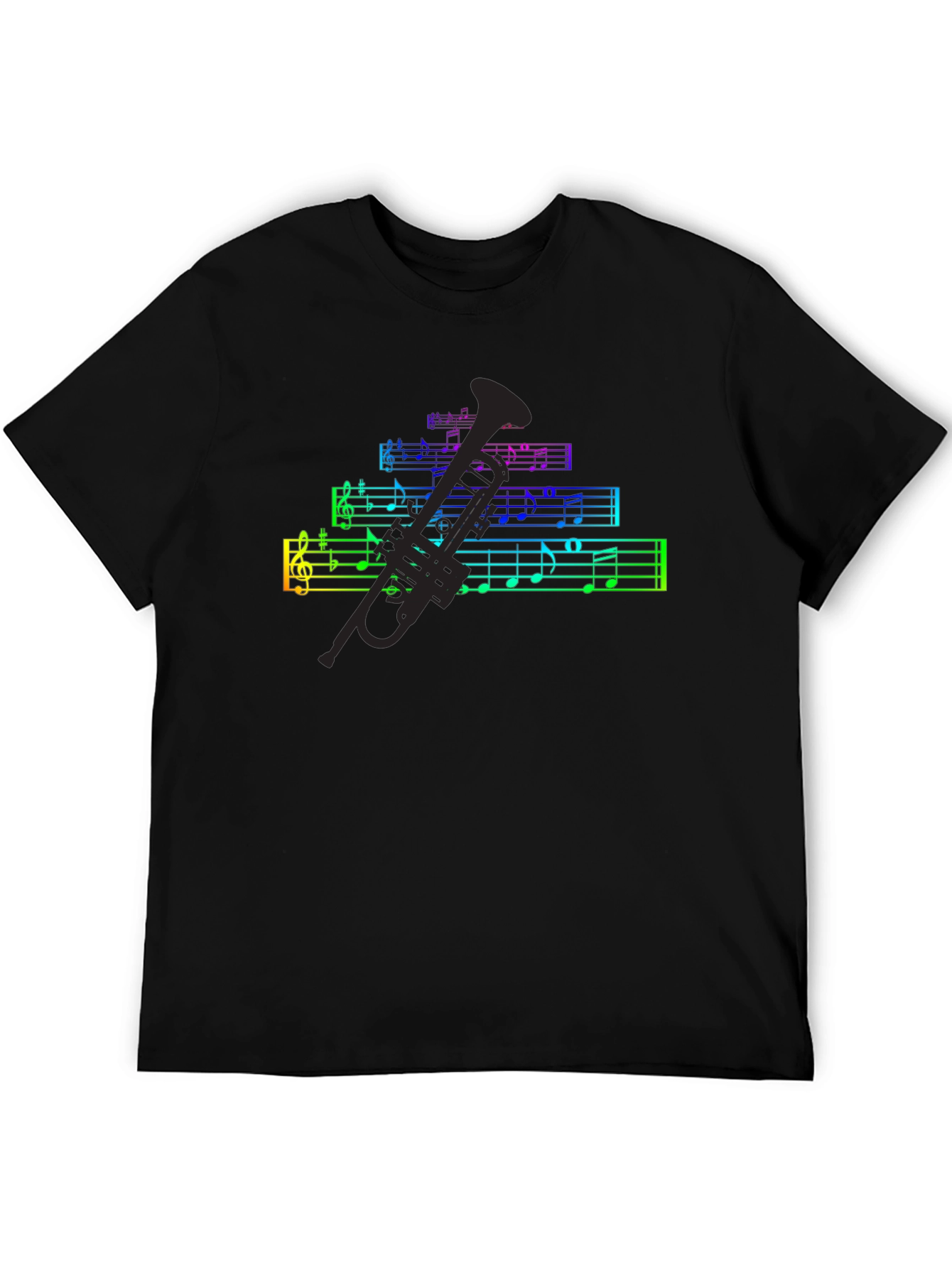 Black Rainbow Music Notes & Trumpet Black T-Shirt view 5