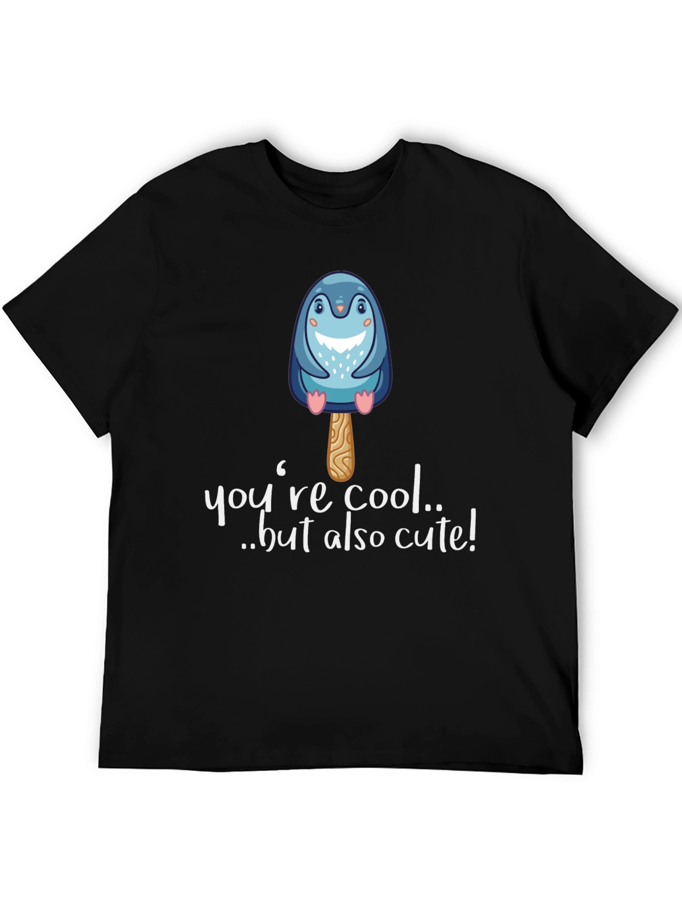 Black Cute Penguin Popsicle Graphic Black T-Shirt view 5