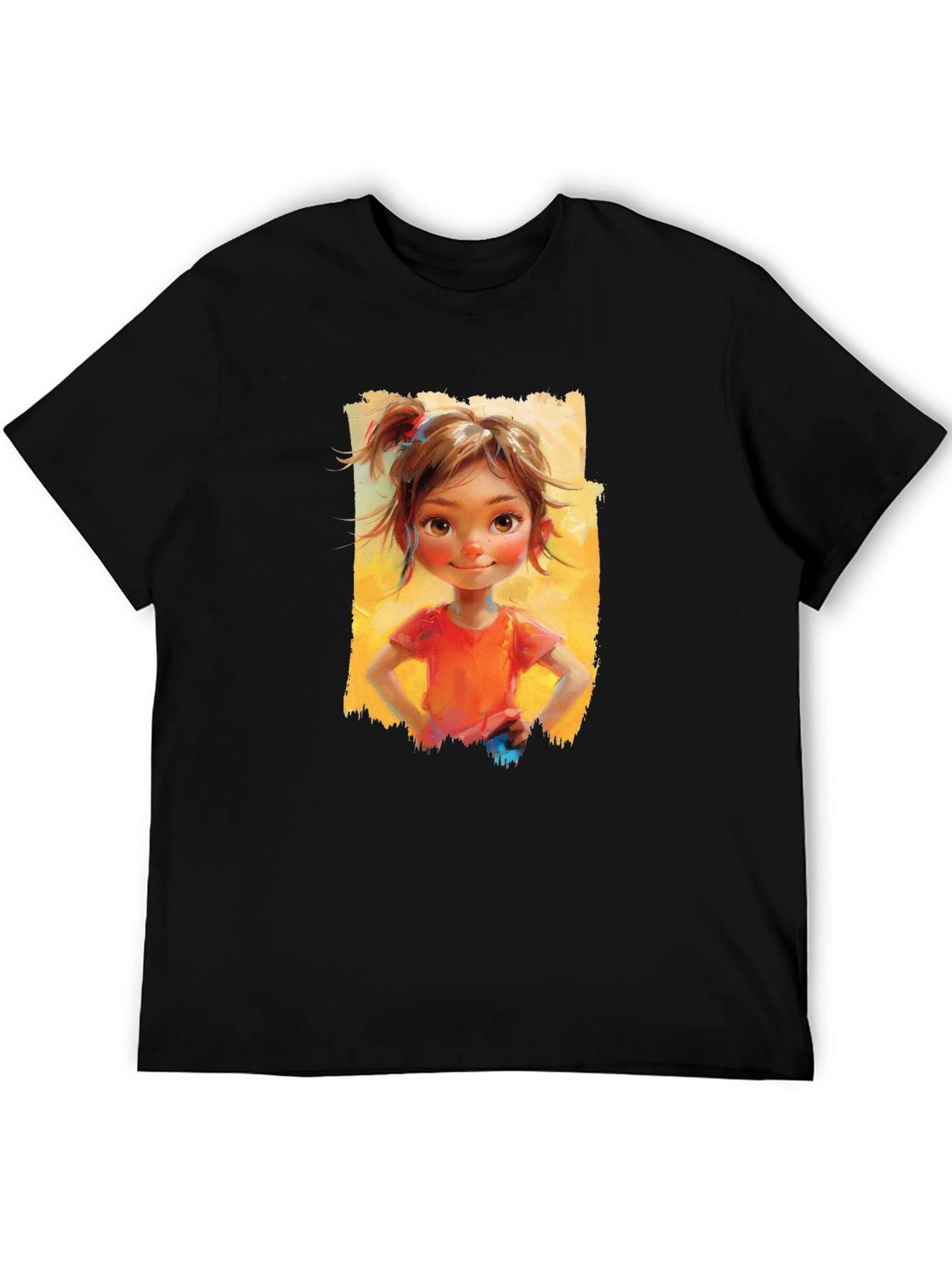 Black Girl Portrait Graphic Tee - Black Cotton Casual Top view 5