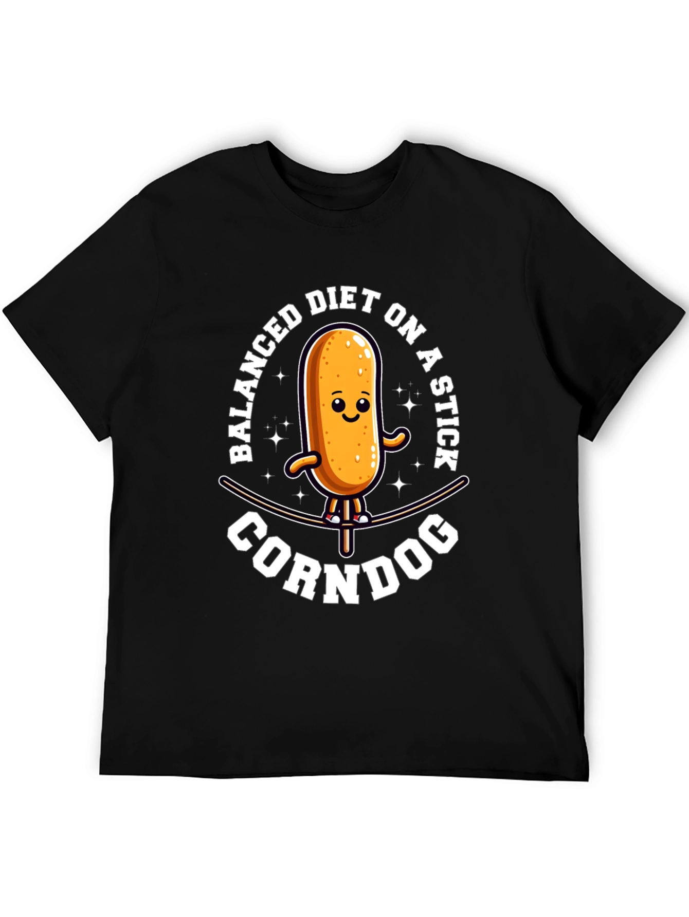 Black Funny Balanced Diet Corn Dog Graphic Tee view 5