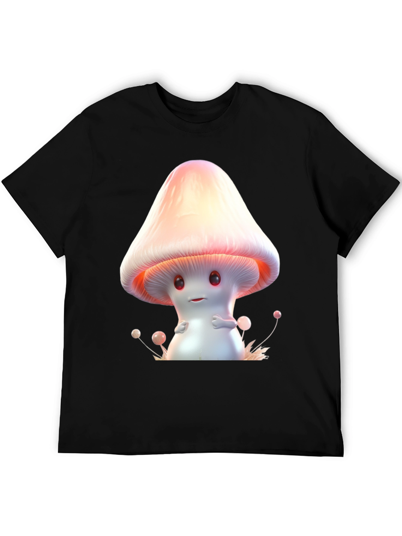 Black Cute Mushroom Graphic Tee - Unisex Black T-Shirt view 5