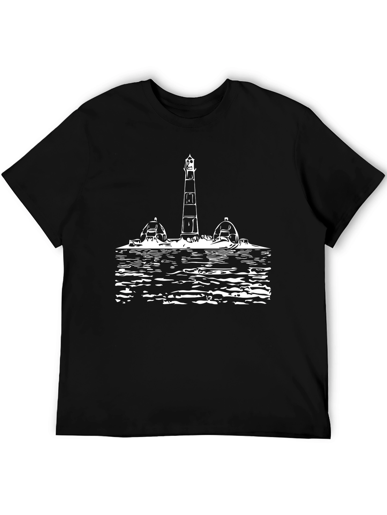 Black Lighthouse Graphic Tee - Black Cotton T-Shirt view 5