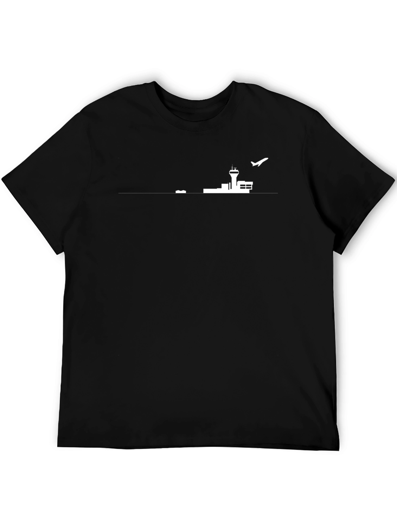 Black Airport Silhouette Graphic Tee - Black Cotton Casual Shirt view 5