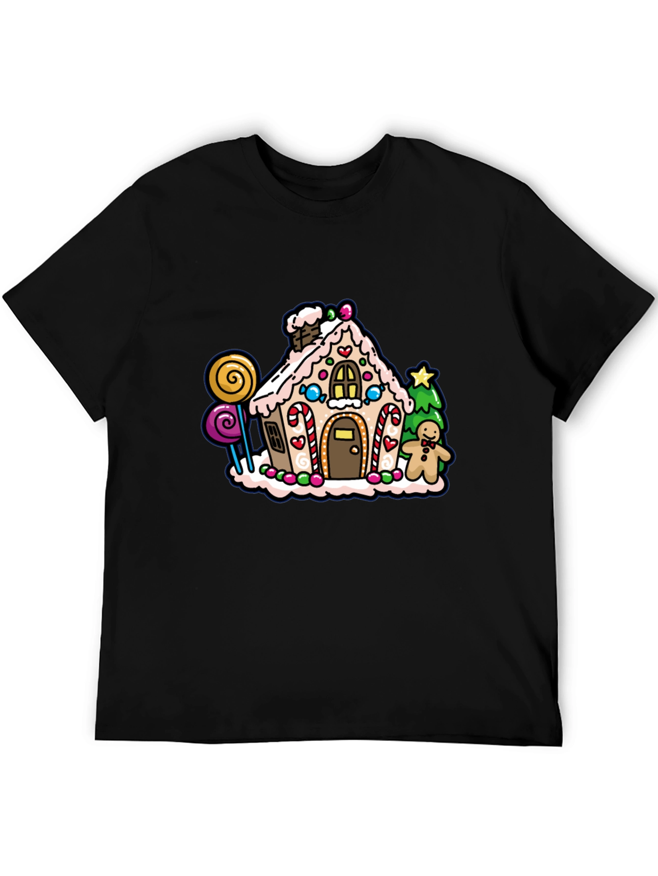 Black Gingerbread House Graphic Tee - Festive Holiday Shirt view 5