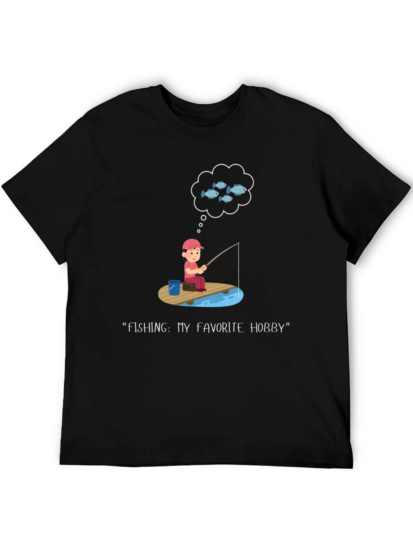 Black Fishing Hobby T-Shirt - Fisherman Cartoon Graphic Tee view 5