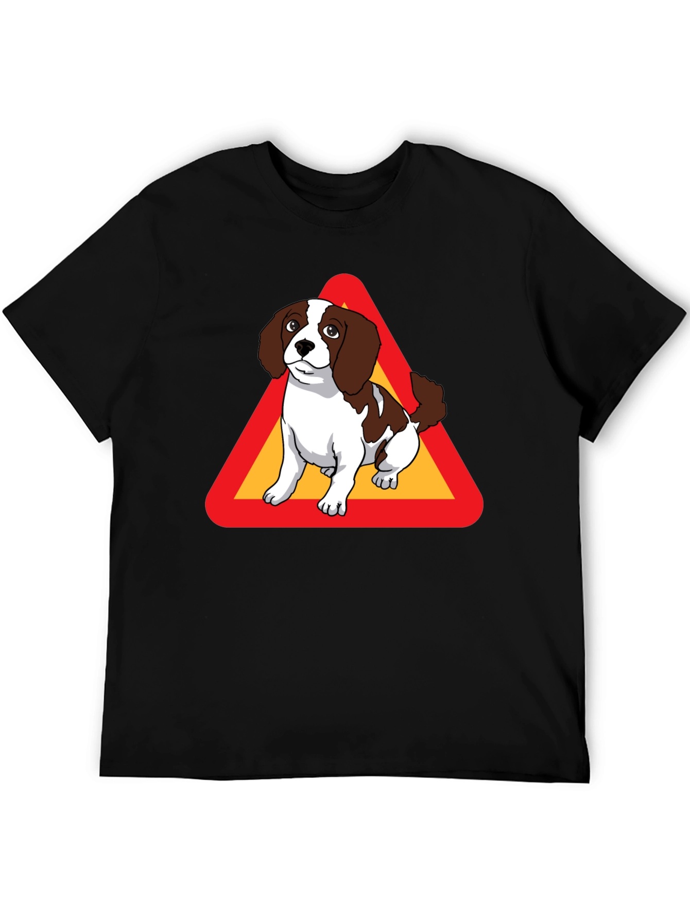 Black Dog Warning Sign Graphic Tee - Black Cotton T-Shirt view 5