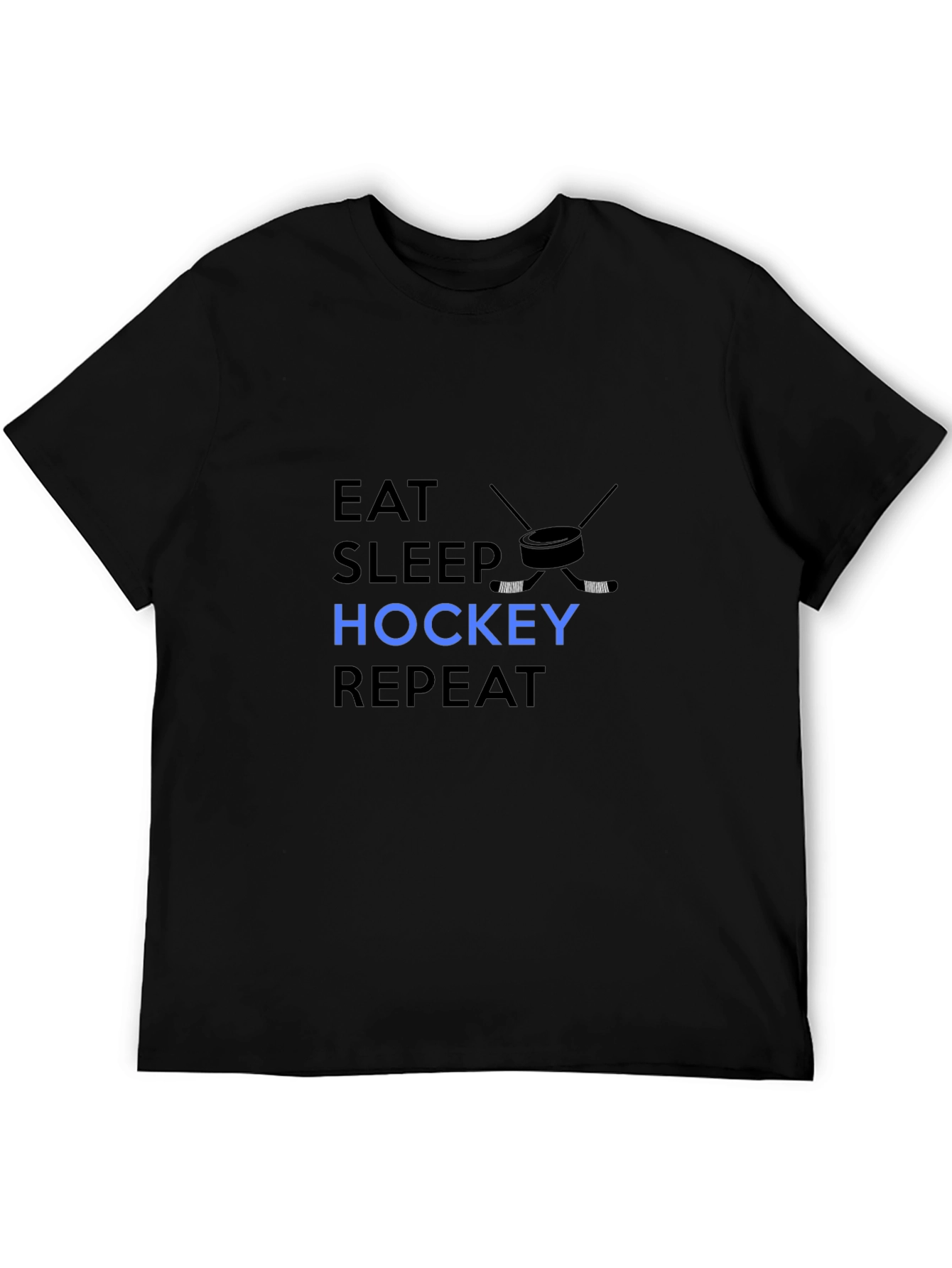 Black Eat Sleep Hockey Repeat - Men's Black T-Shirt view 5