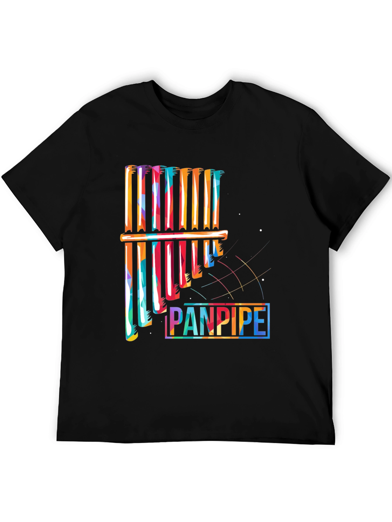 Black Colorful Panpipe Graphic Tee - Musical Instrument Shirt view 5