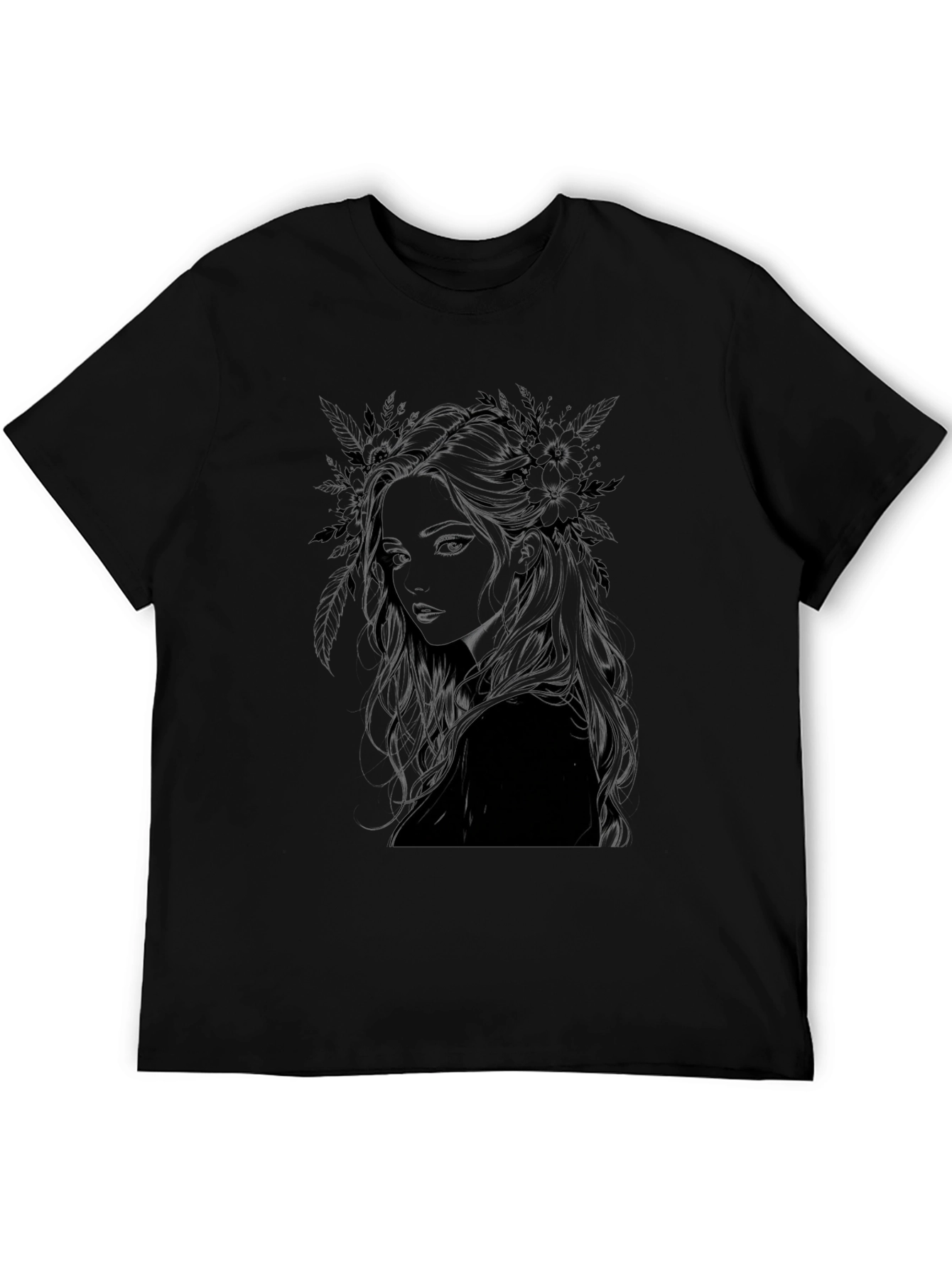 Black Dark Floral Woman Graphic Print Tee view 5