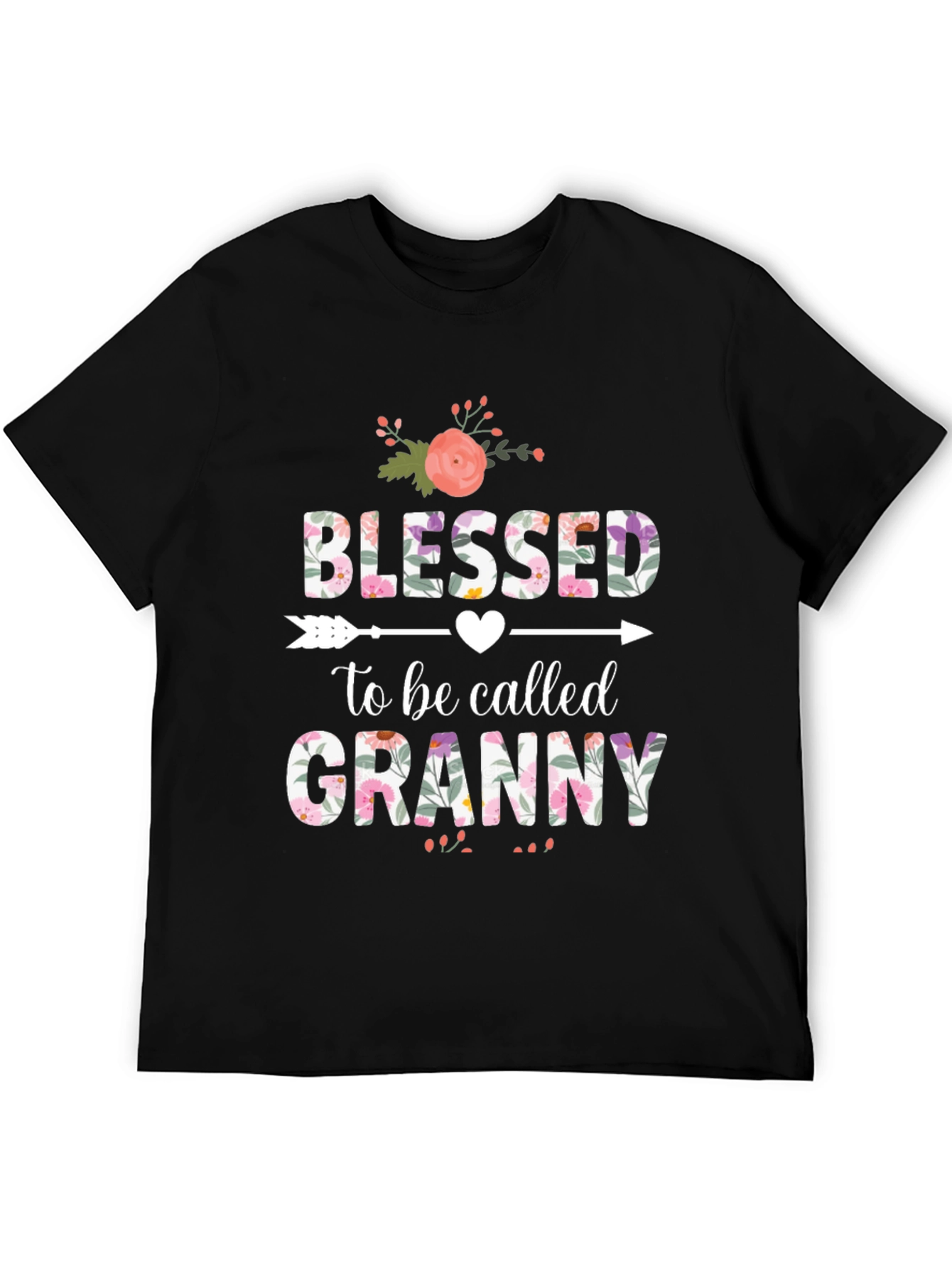 Black Blessed to be Called Granny T-Shirt Floral Design view 5