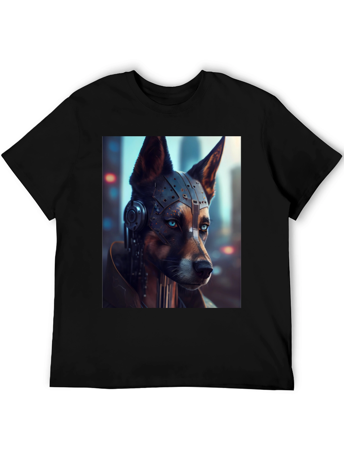 Black Cyberpunk Dog Graphic T-Shirt view 5
