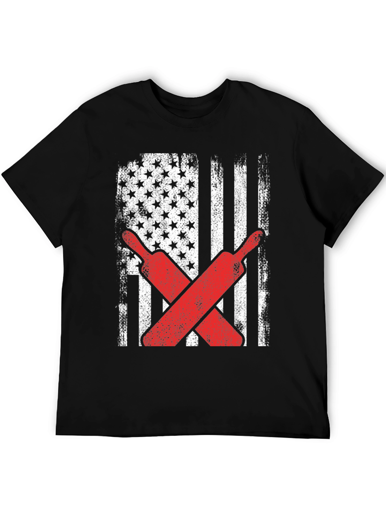 Black American Flag Baseball T-Shirt view 5