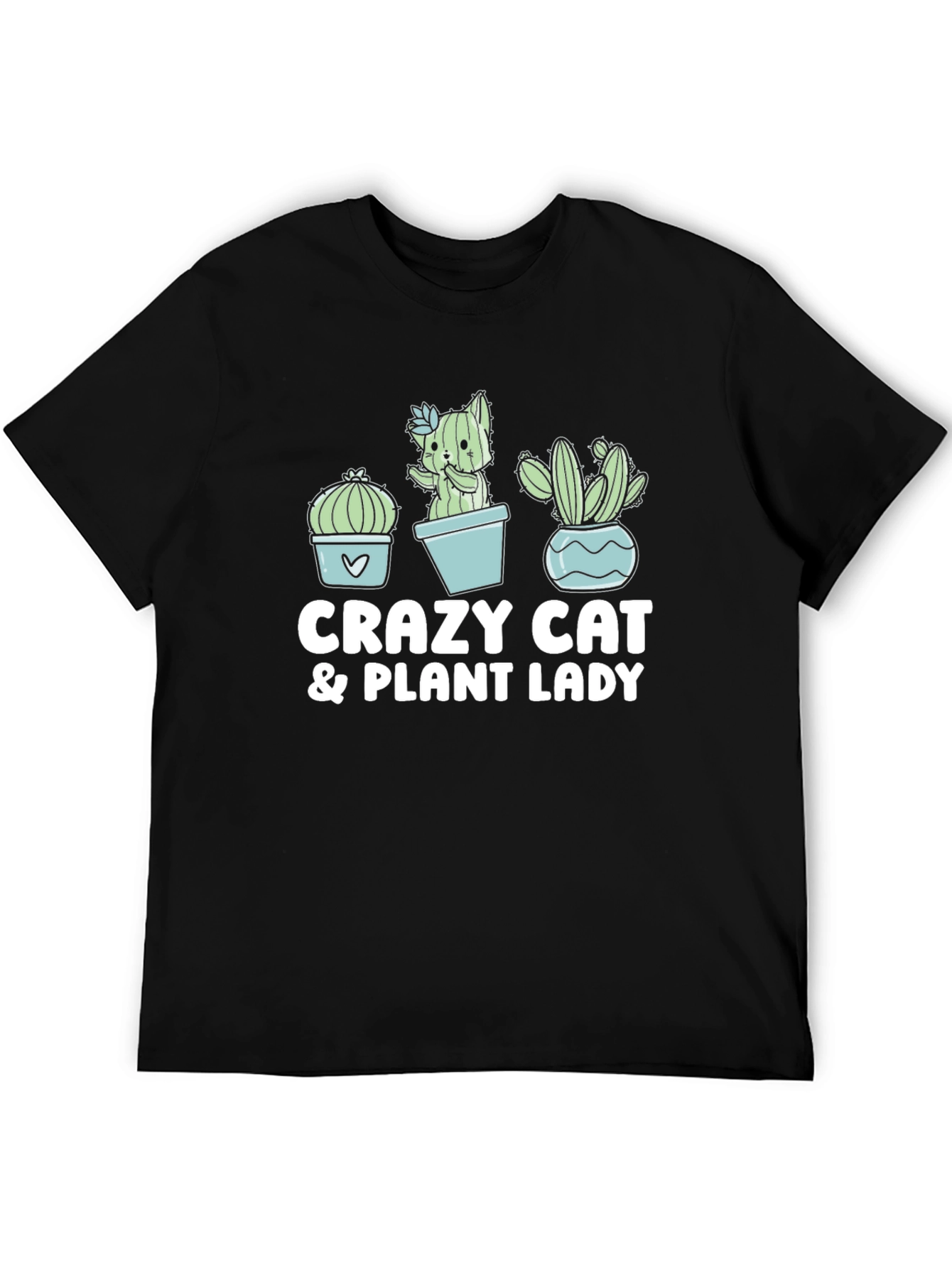 Black Crazy Cat & Plant Lady Black T-Shirt view 5