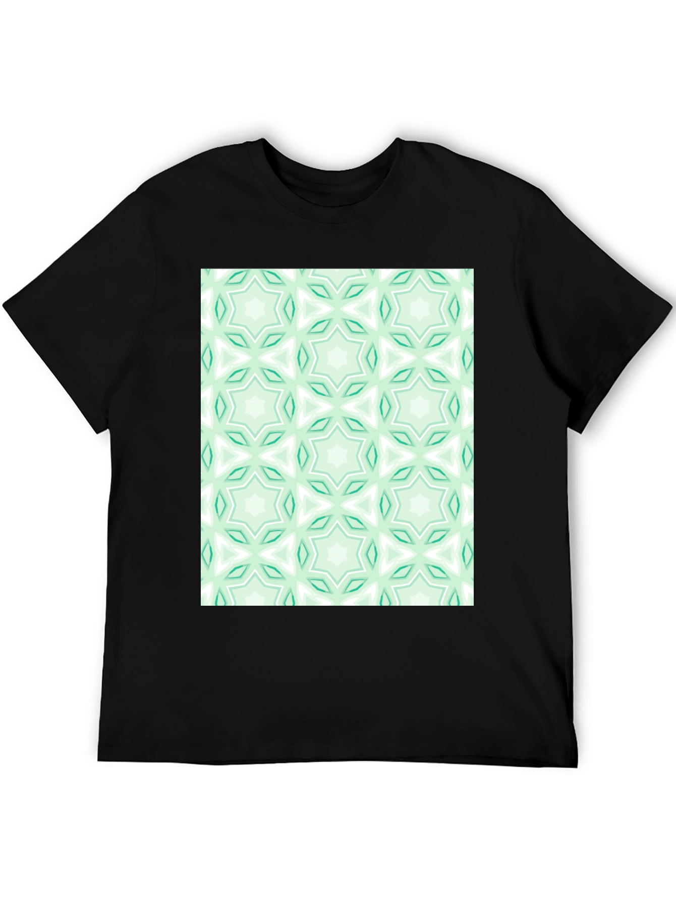 Black Kaleidoscope Pattern T-Shirt - Mint Green & White view 5