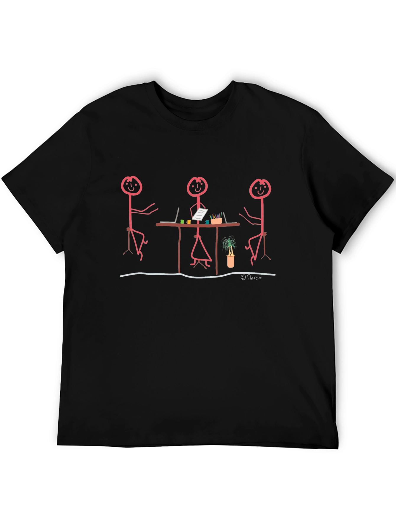Black Stick Figure Meeting Black T-Shirt view 5