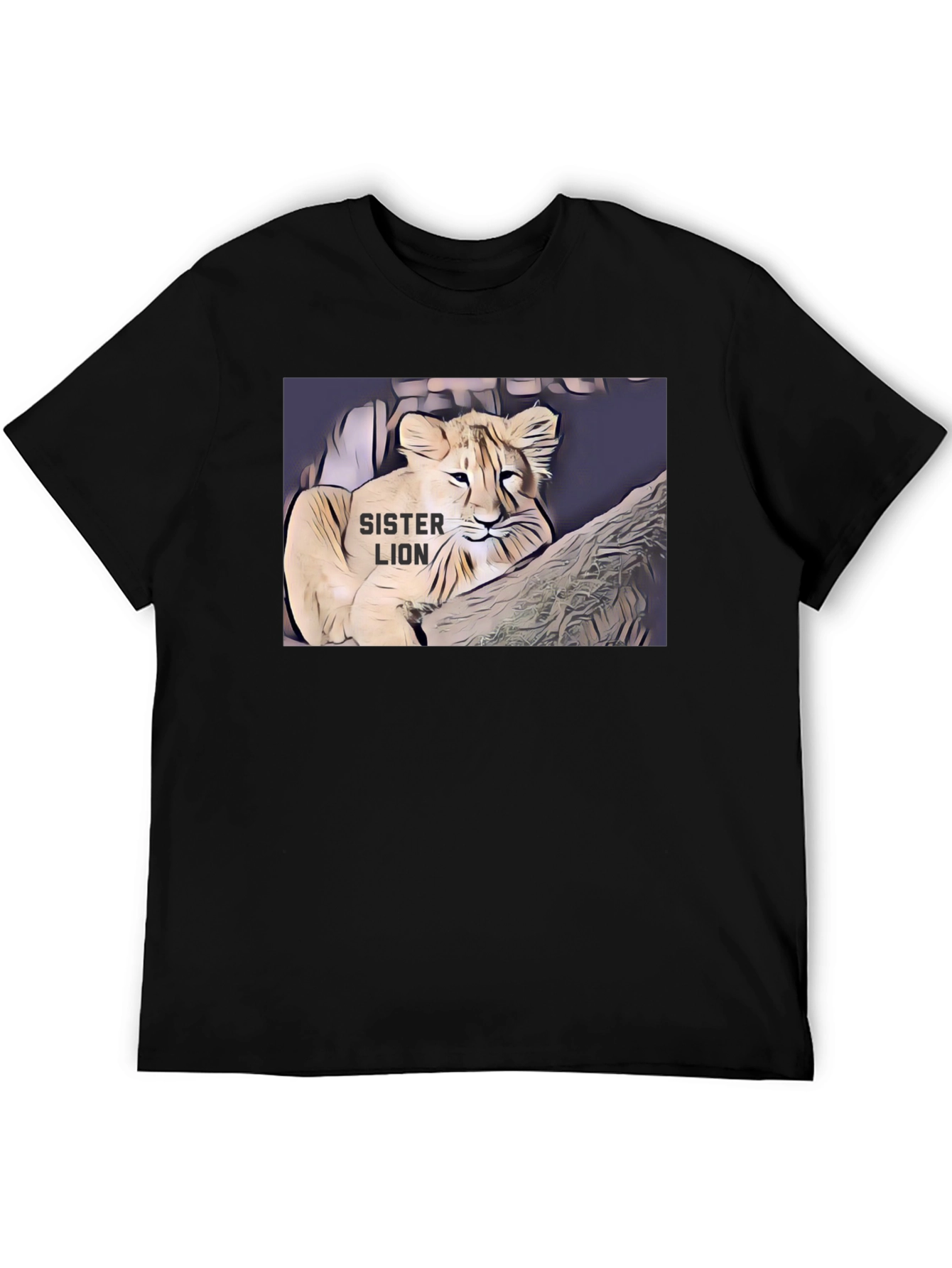 Black Sister Lion Graphic Tee - Black Cotton T-Shirt view 5
