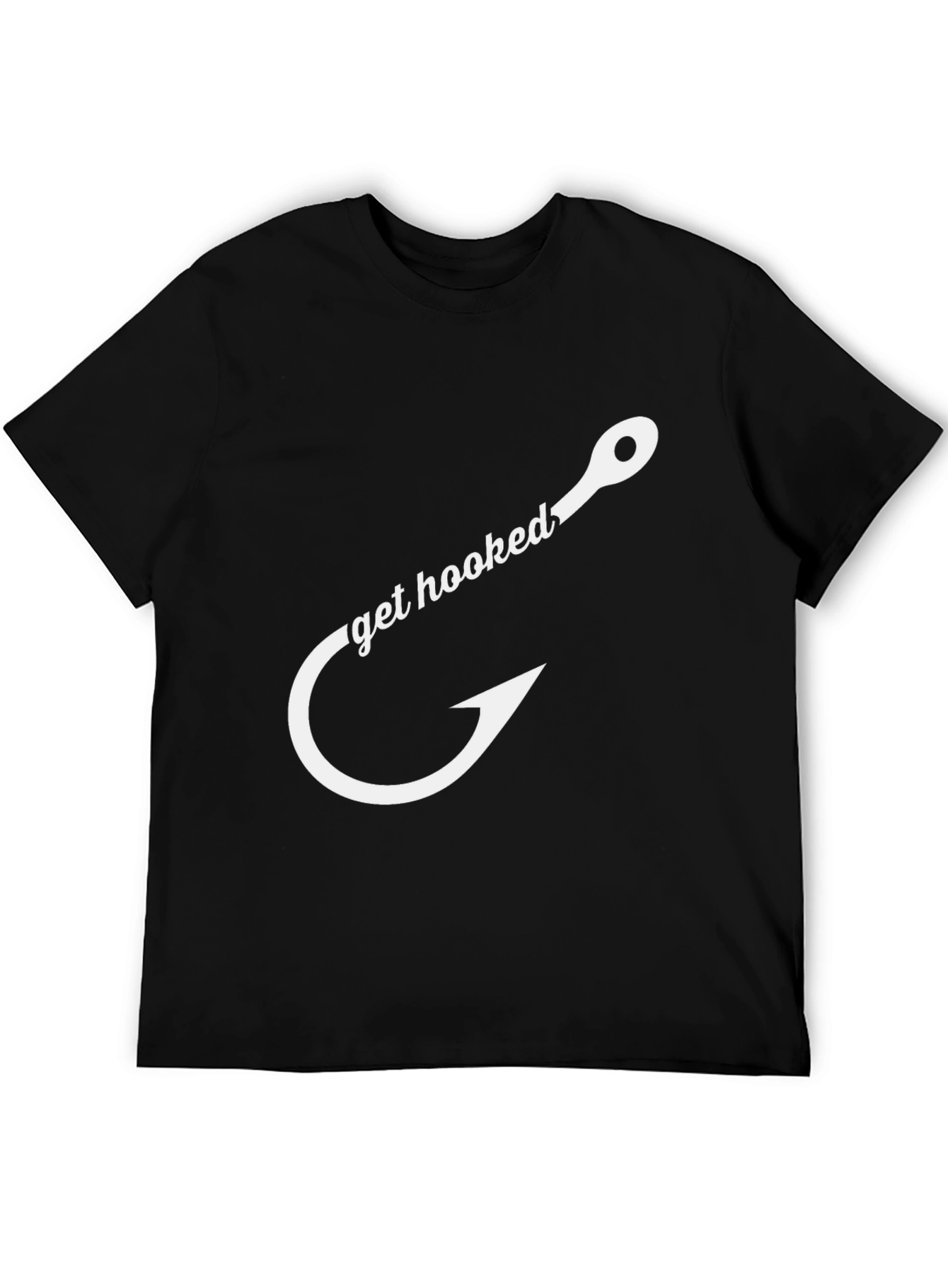 Black Get Hooked Fishing T-Shirt - Black Cotton Tee view 5