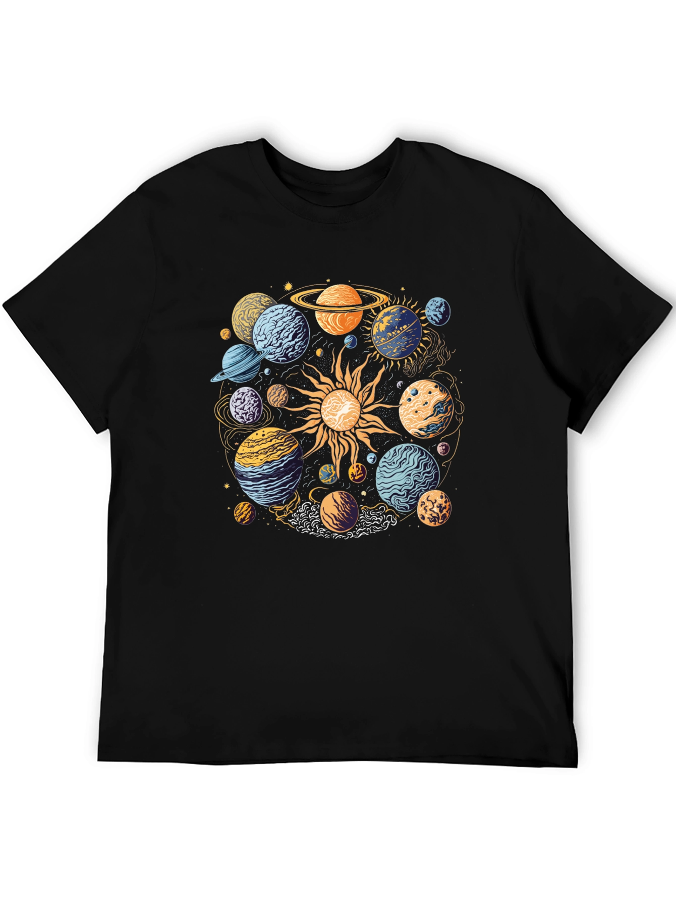 Black Planetary System Graphic T-Shirt - Black Cotton Tee view 5