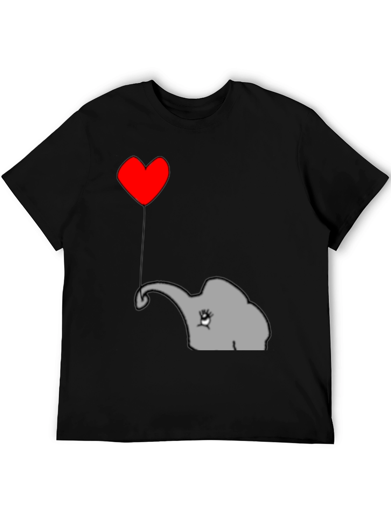Black Elephant Heart Balloon T-Shirt - Cute Animal Tee view 5