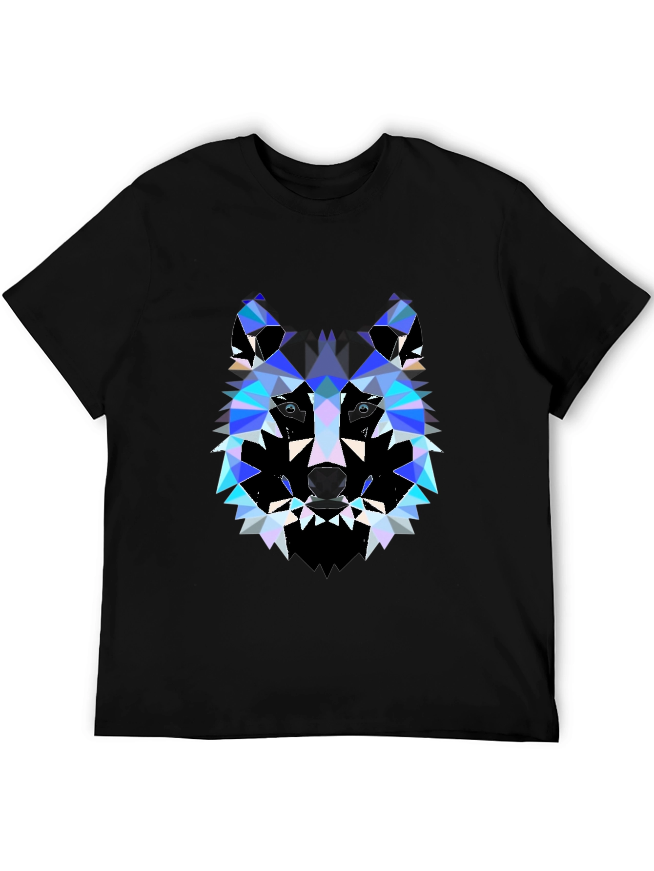 Black Geometric Wolf Print Black T-Shirt view 5