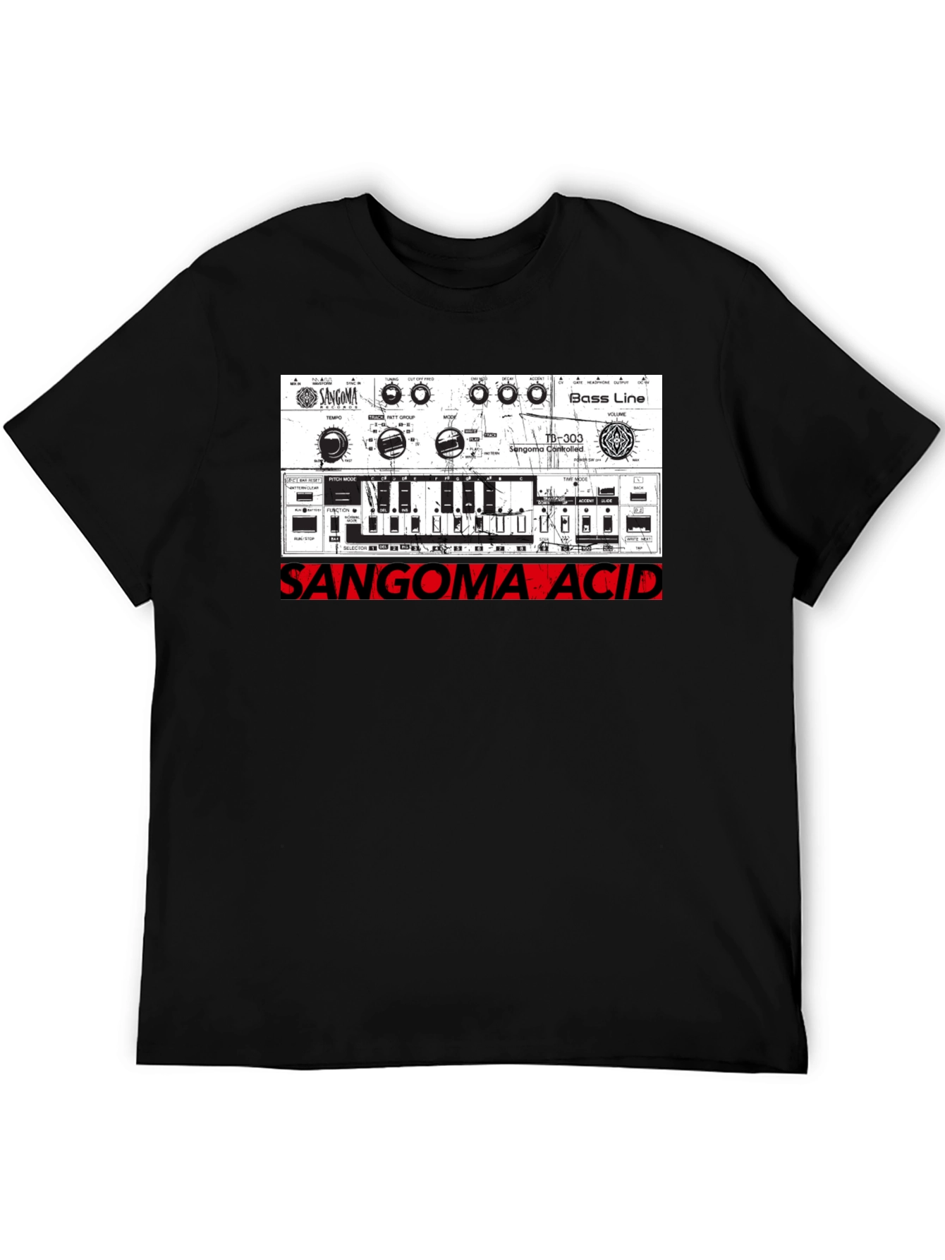Black Sangoma Acid Music Synth Graphic Tee view 5
