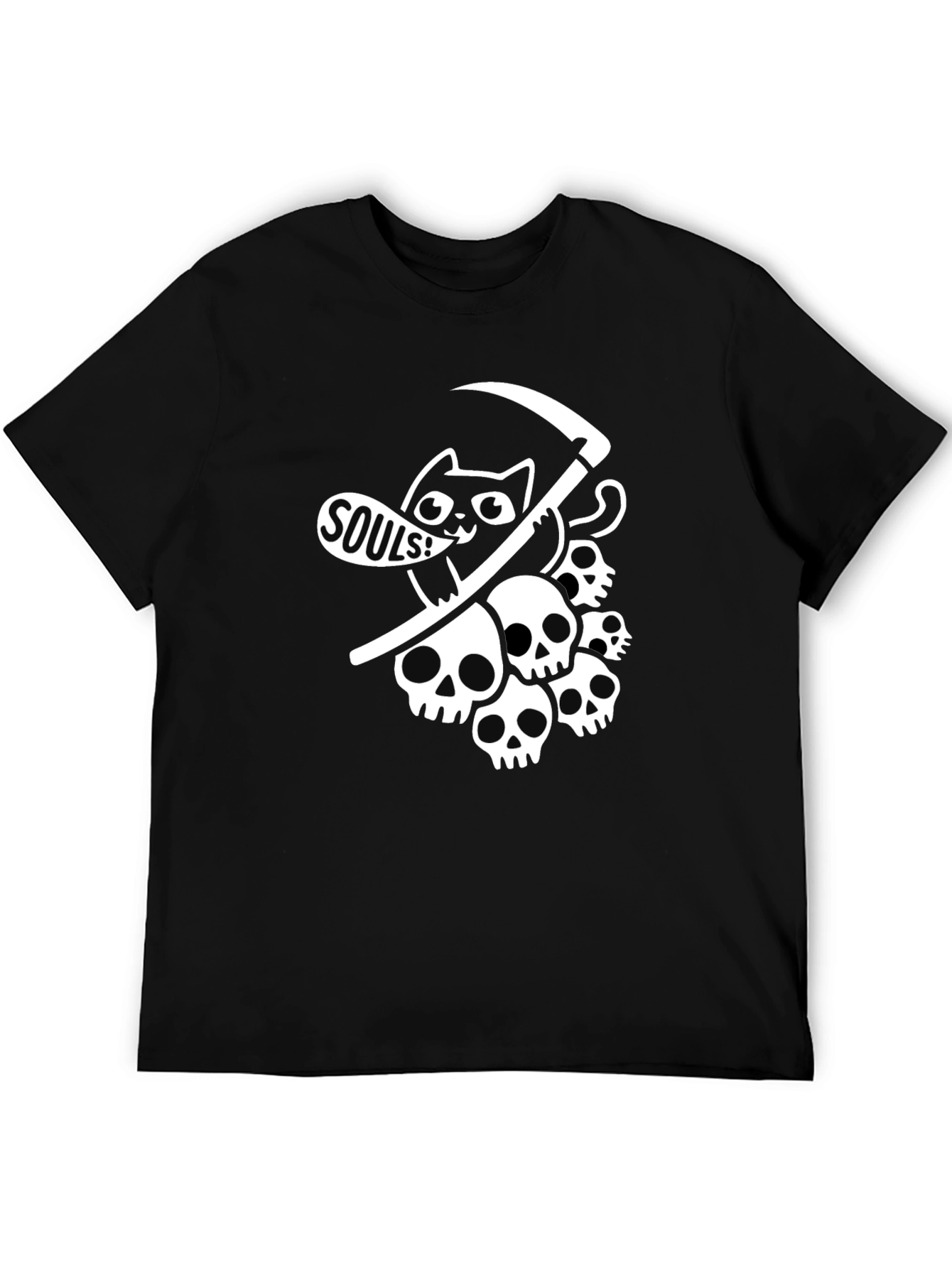 Black Grim Reaper Cat Graphic Tee - Deathly Cute! view 5