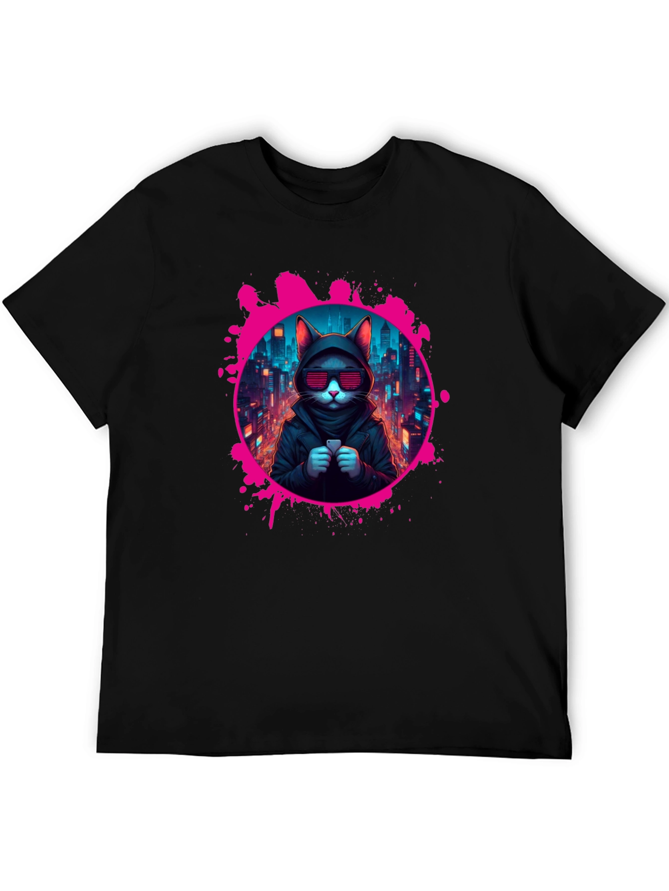 Black Cyberpunk Cat T-Shirt view 5