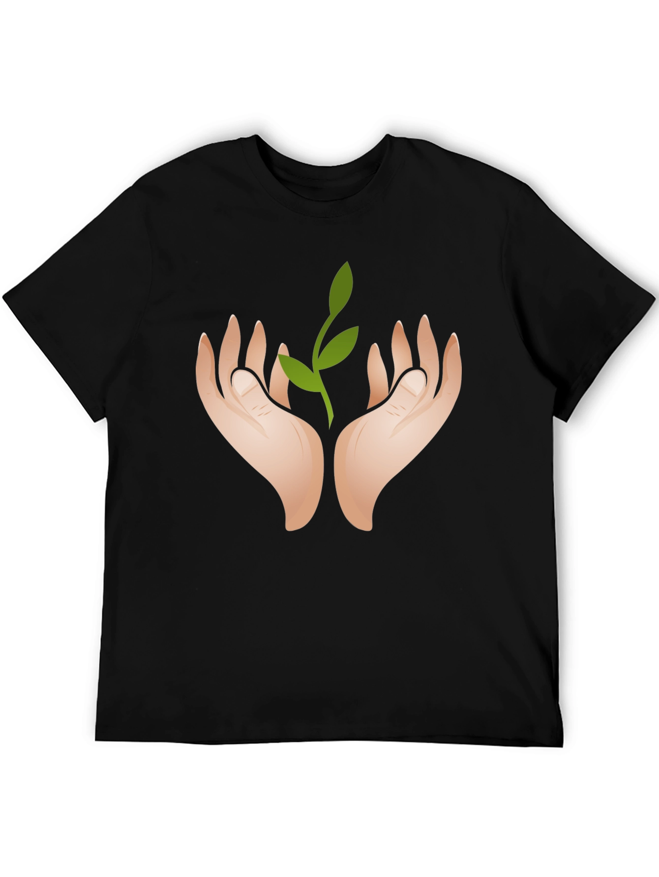 Black Hands Holding Sprout Graphic Black T-Shirt view 5