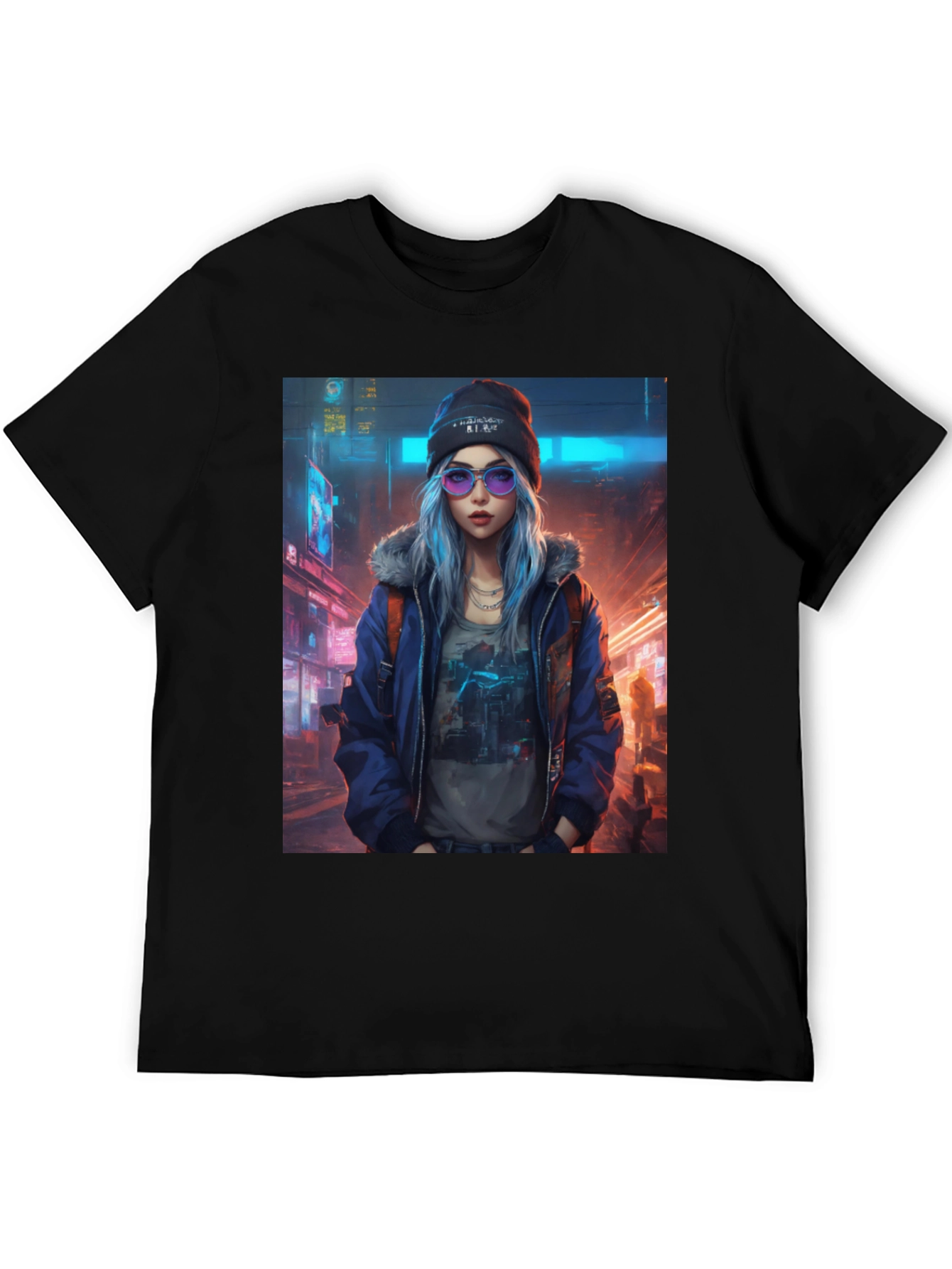 Black Cyberpunk Girl Graphic T-Shirt - Trendy Urban Style view 5