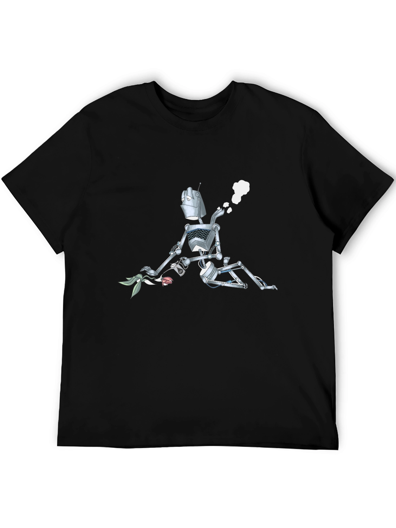 Black Robot with Flowers Graphic T-Shirt - Black view 5