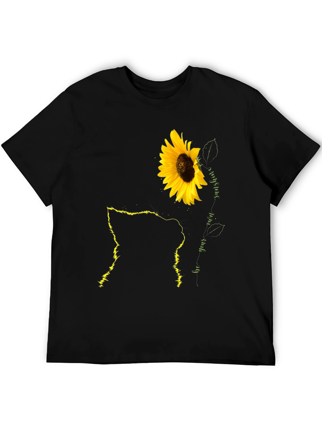 Black Sunflower Cat Lover Black T-Shirt view 5