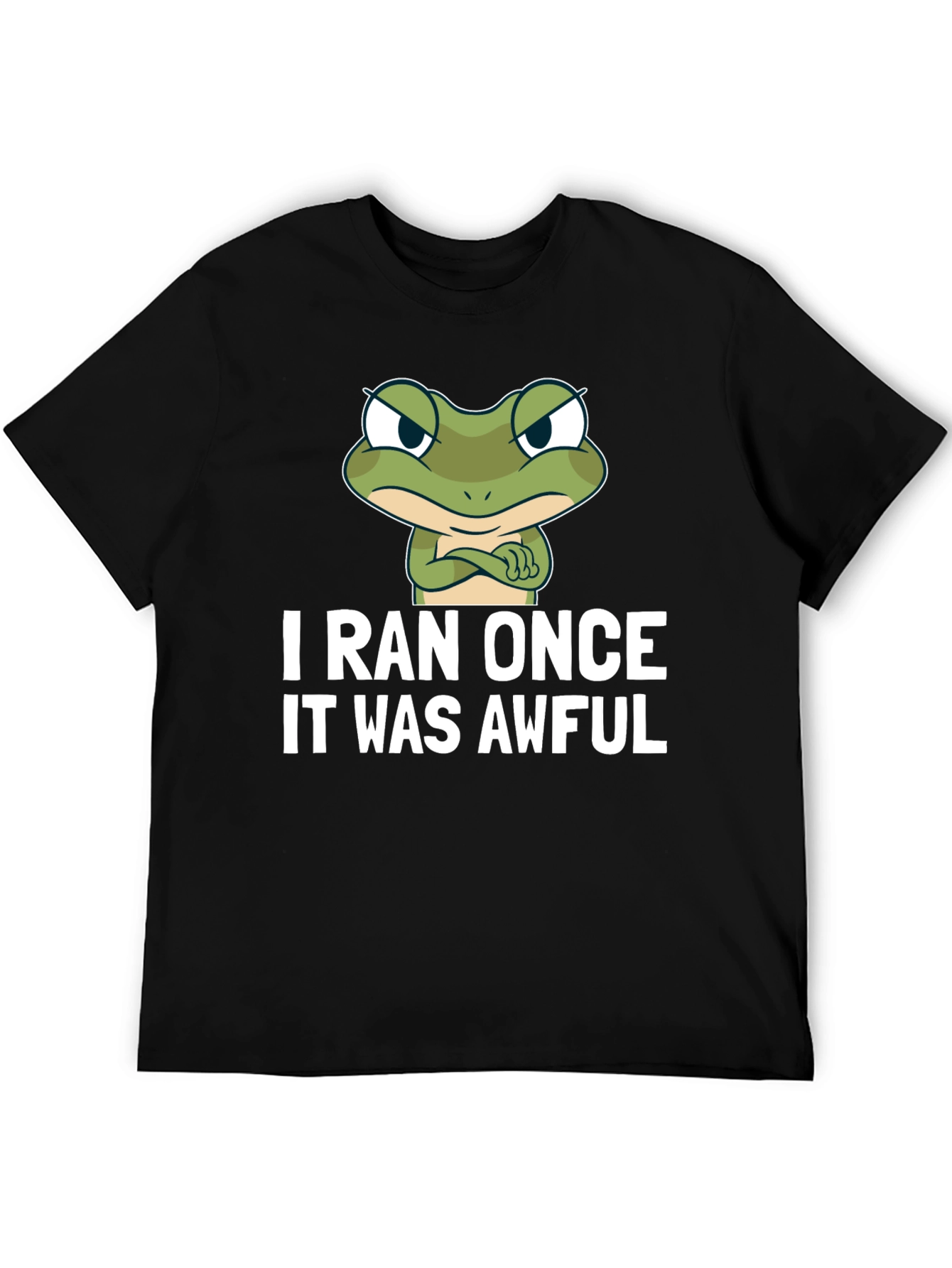 Black Funny Frog Graphic T-Shirt - "I Ran Once It Was Awful" view 5