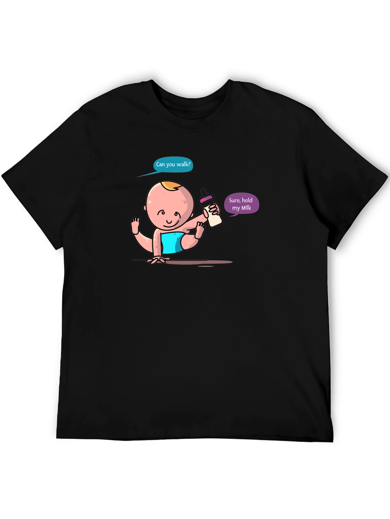 Black Funny Baby Cartoon Print Black T-Shirt view 5