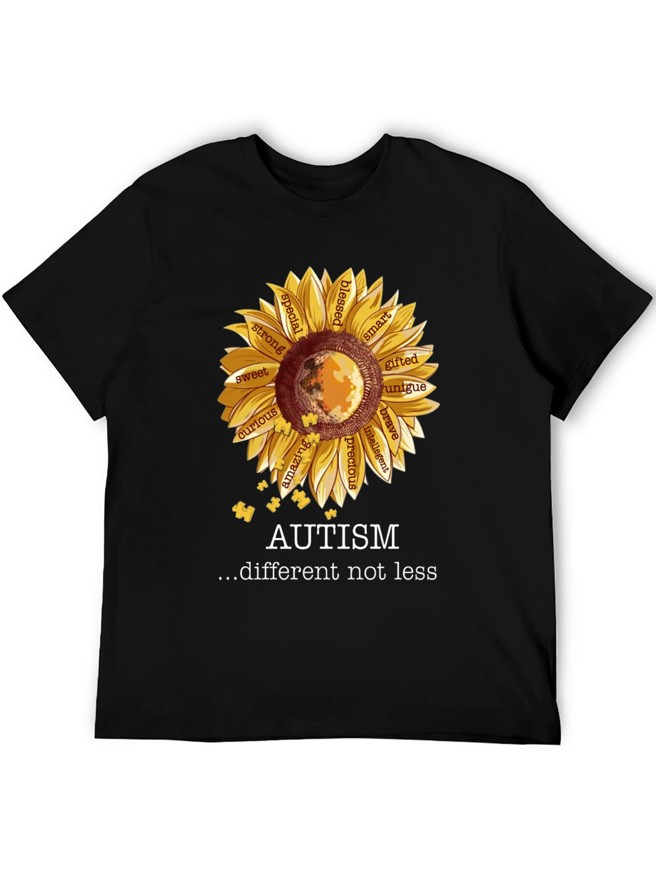 Black Autism Awareness Sunflower T-Shirt view 5