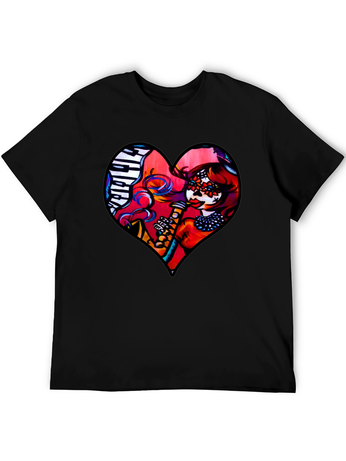 Black Heart Shaped Dia de Los Muertos T-Shirt view 5