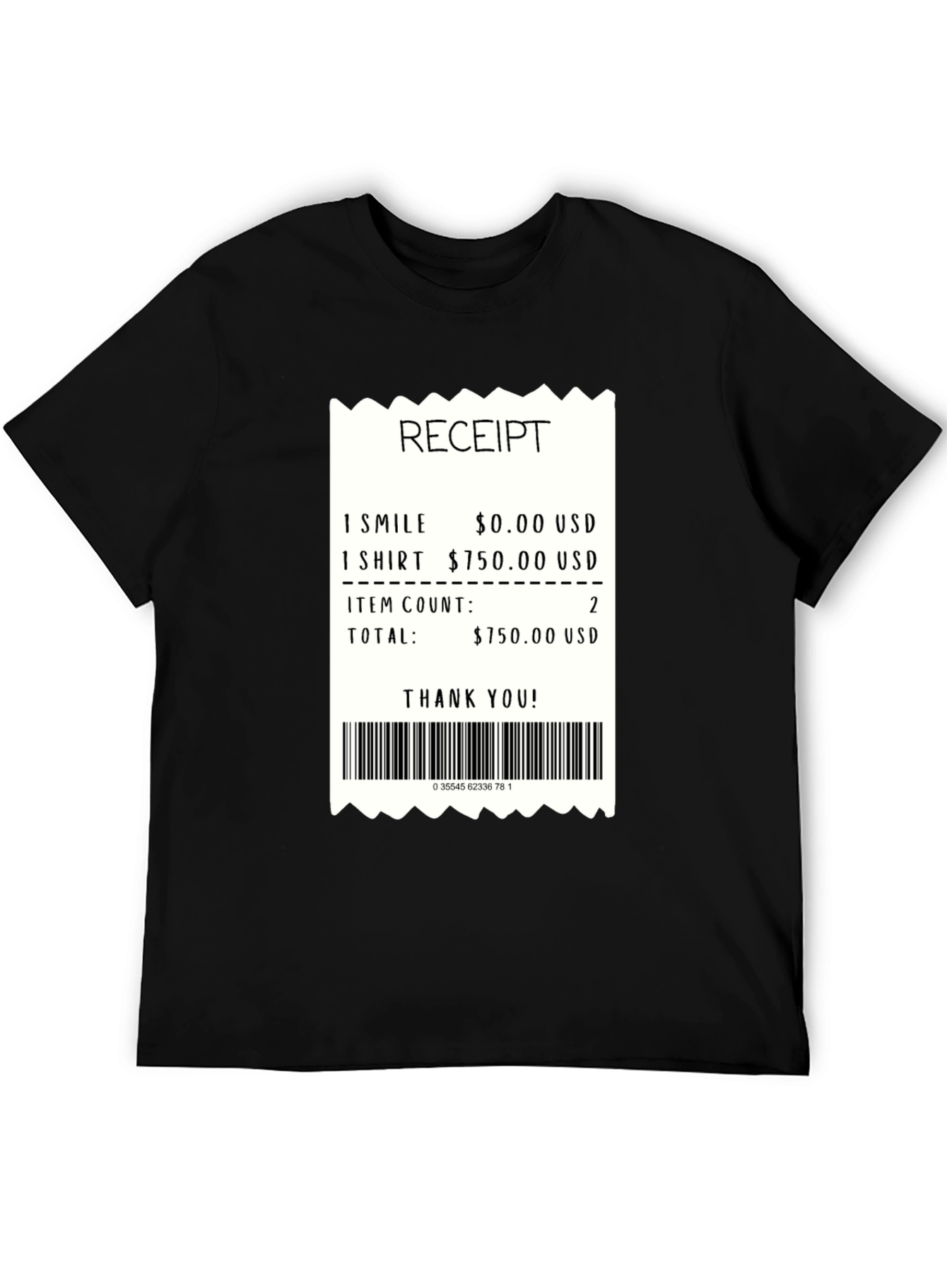 Black Receipt T-Shirt: Funny Expensive Smile Tee view 5