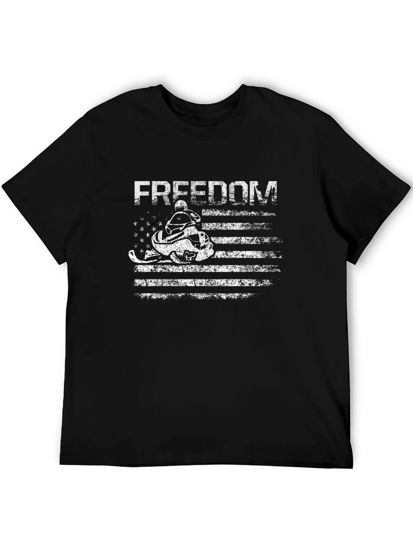 Black Freedom Snowmobile Flag Graphic T-Shirt view 5
