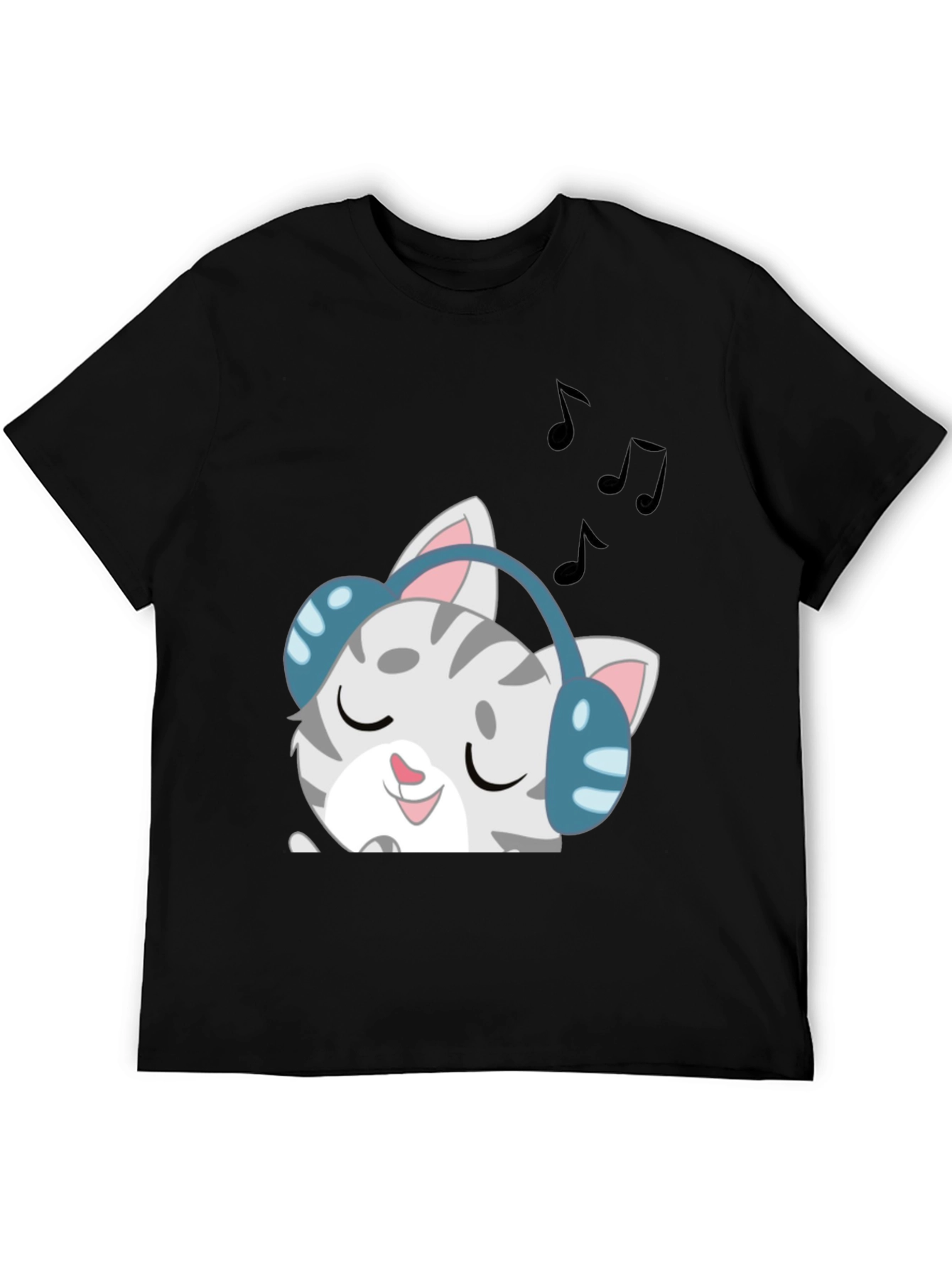 Black Cool Cat Headphones Graphic Tee - Black view 5