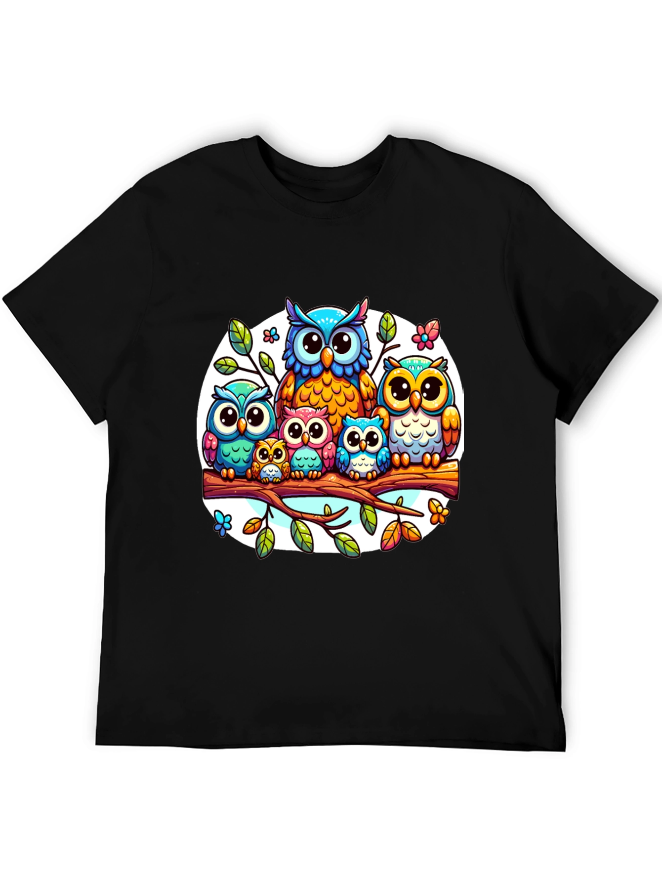 Black Cute Owl Family T-Shirt view 5
