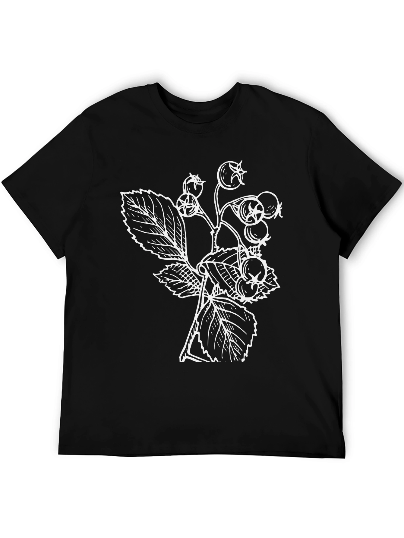 Black Nature Inspired Black T-Shirt with Botanical Print view 5