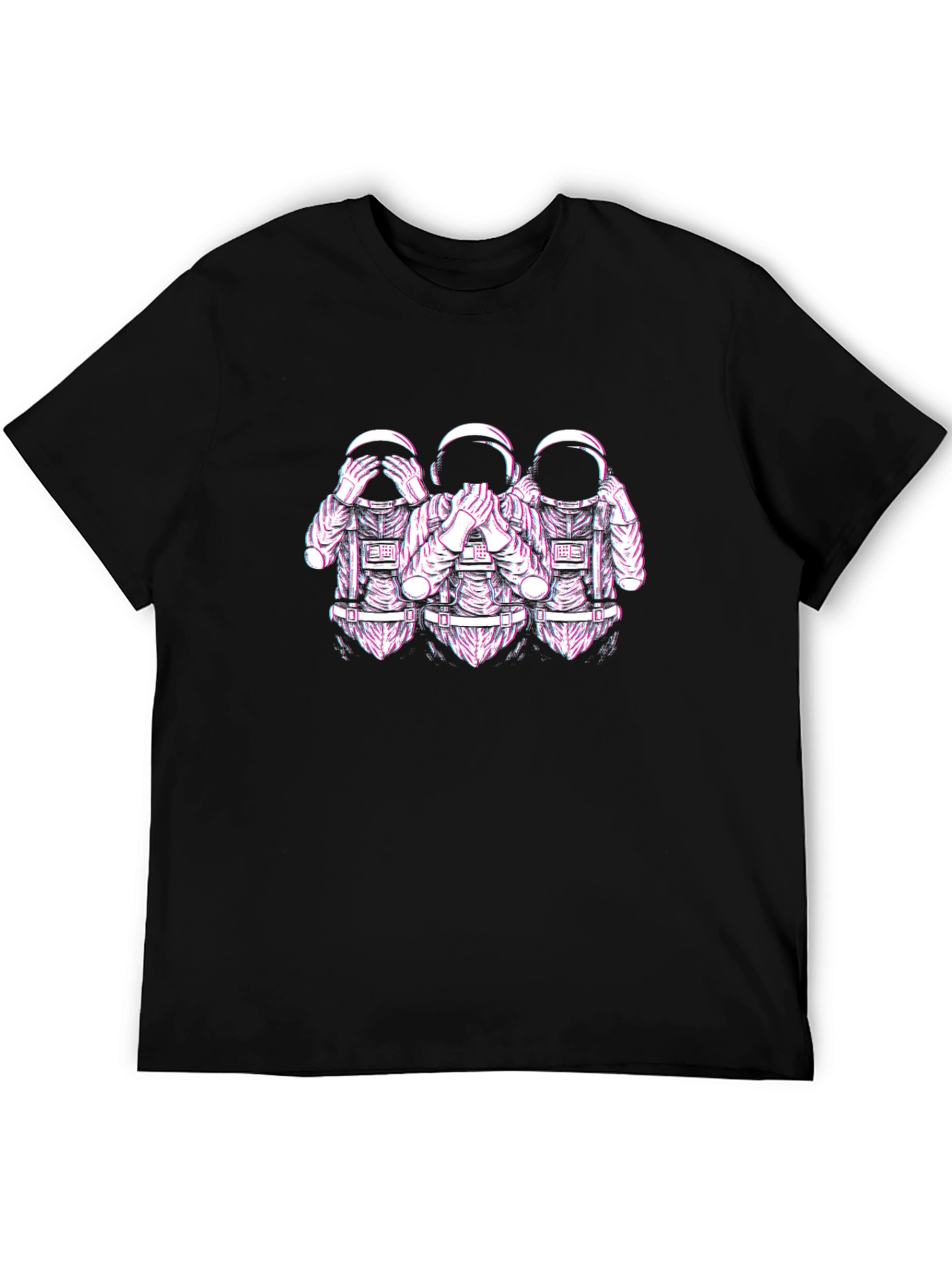 Black Astronauts See No Evil Graphic Tee - Unisex Black Cotton T-Shirt view 5