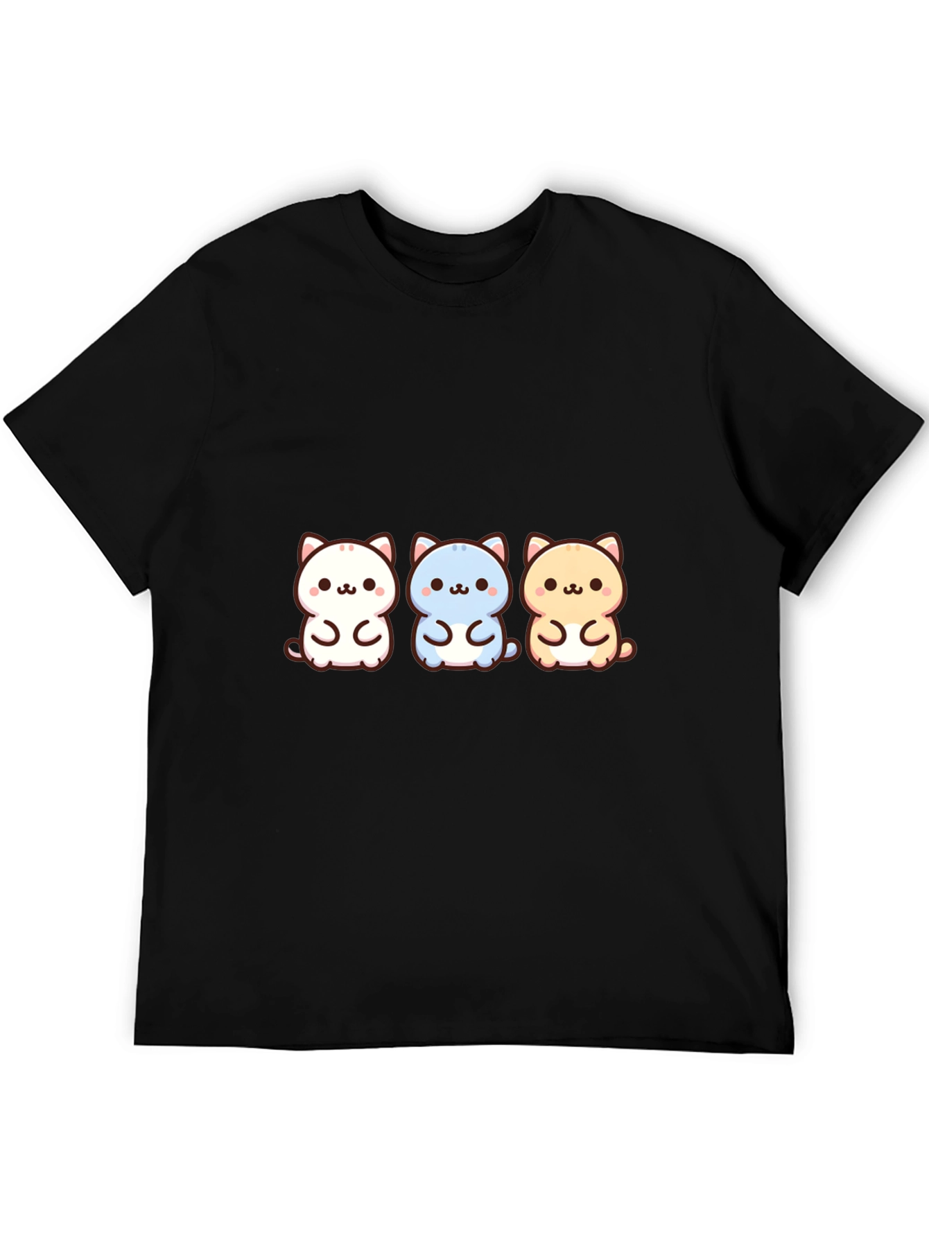 Black Cute Cartoon Cat Trio Black T-Shirt view 5